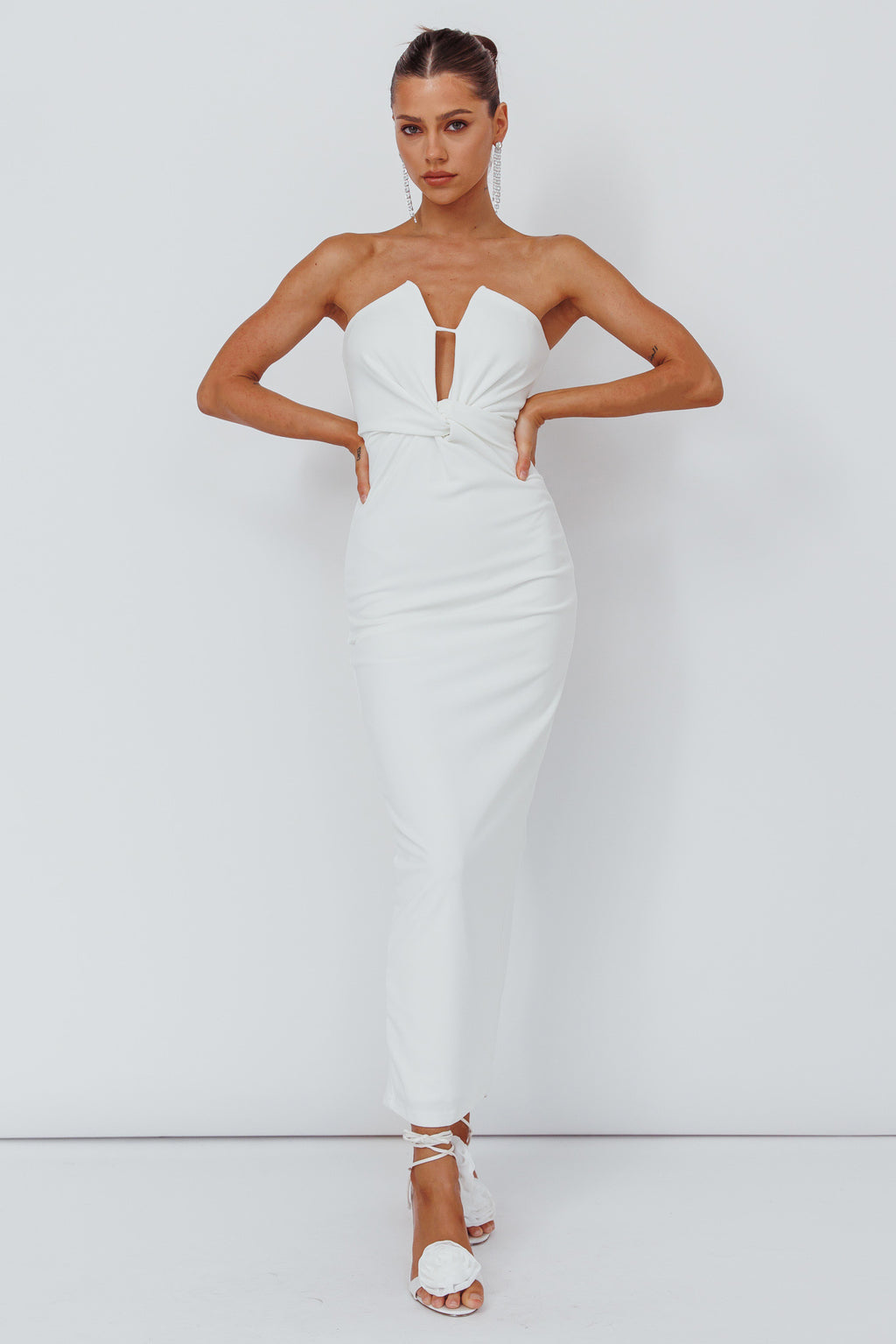 Deonne Twist Waist Midi Dress White by Selfie Leslie