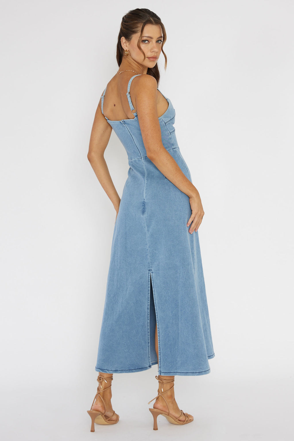Love To Love Sweetheart Neckline Midi Dress Denim Blue by Selfie Leslie