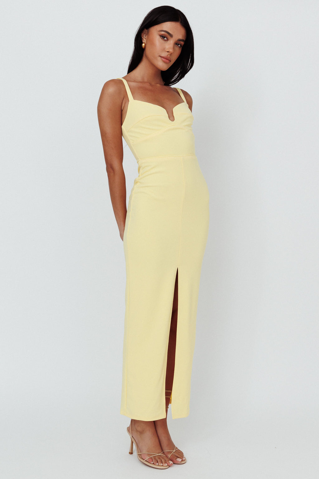 Love To Love Front Split Maxi Dress Lemon by Selfie Leslie