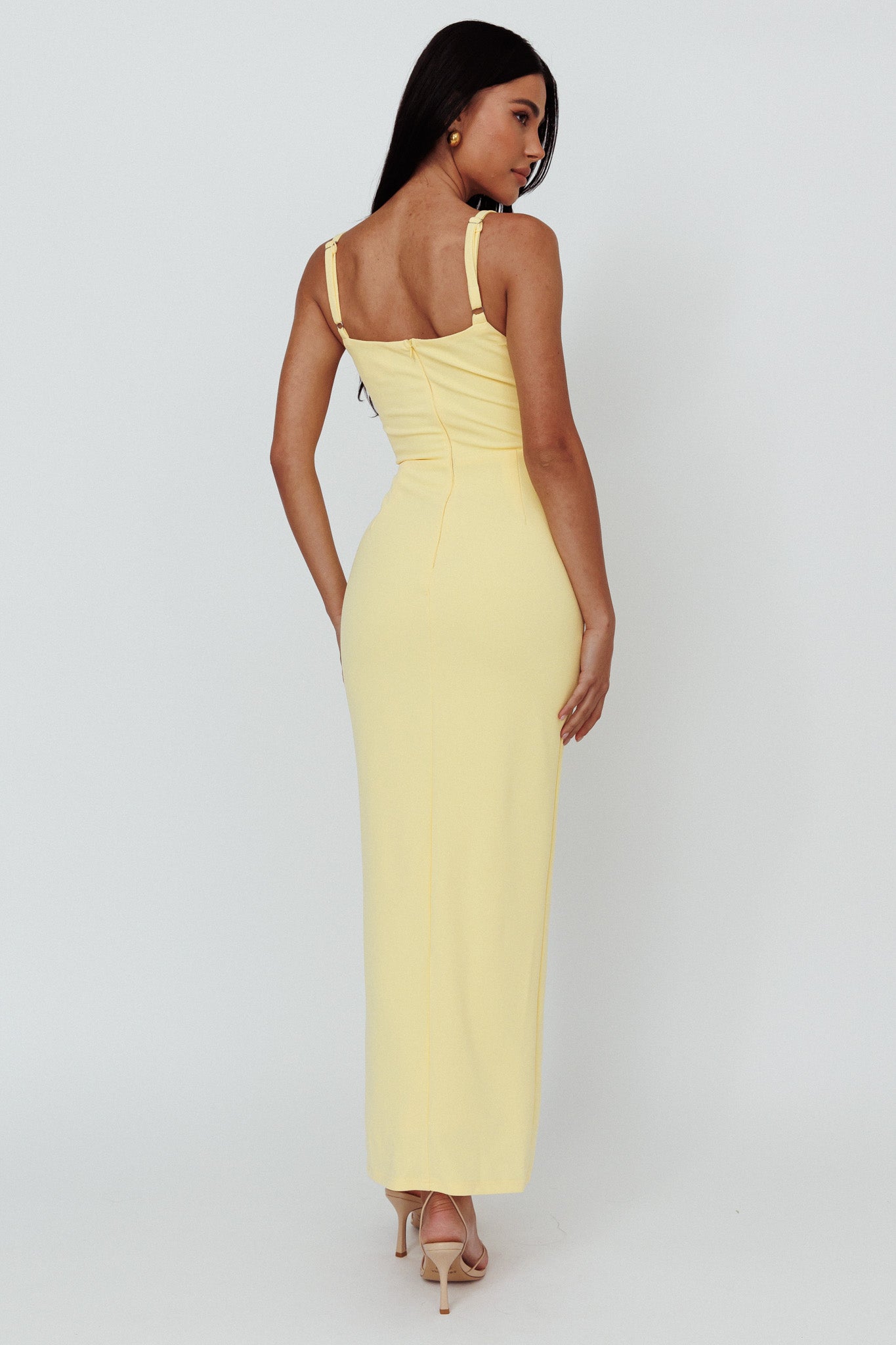Love To Love Front Split Maxi Dress Lemon by Selfie Leslie