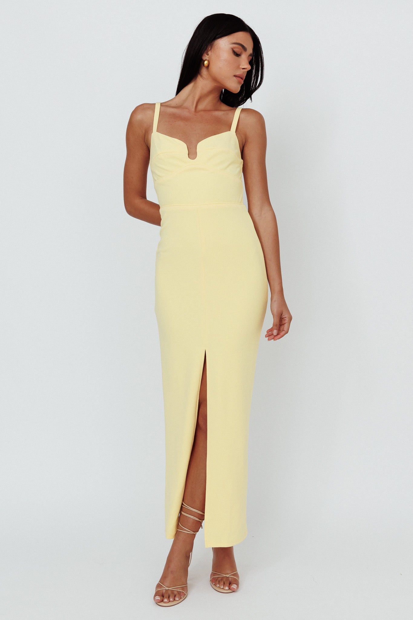 Love To Love Front Split Maxi Dress Lemon by Selfie Leslie