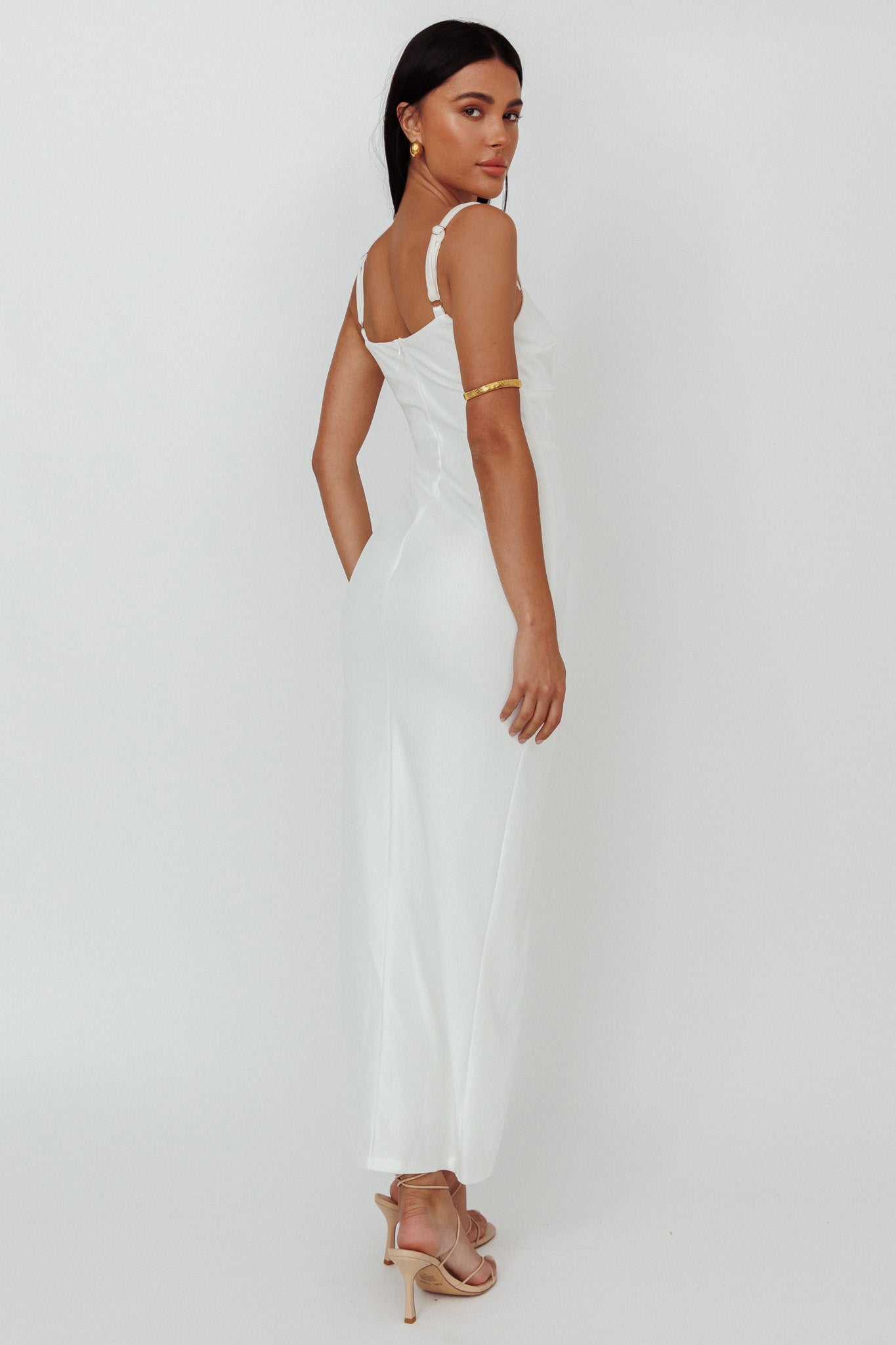 Love To Love Front Split Maxi Dress White by Selfie Leslie