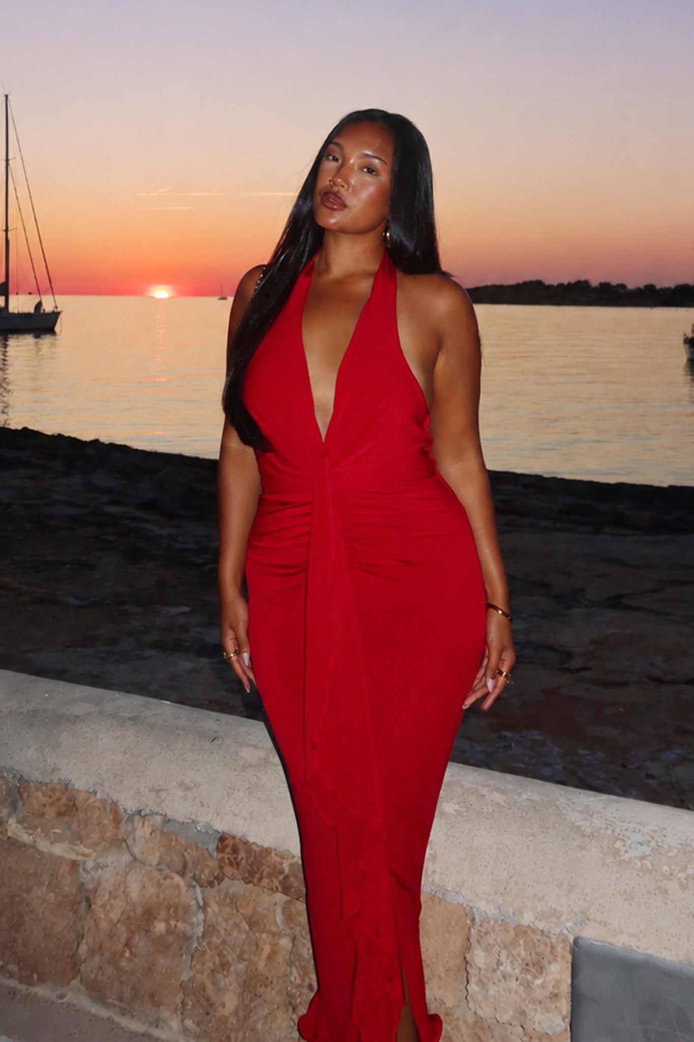ruched halterneck dress Draped Halter Neck Ruched Maxi Dress
