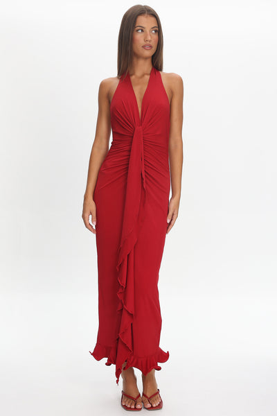 ray of light ruched halterneck maxi dress lemon Ray Of Light Ruched Halterneck Maxi Dress Lemon