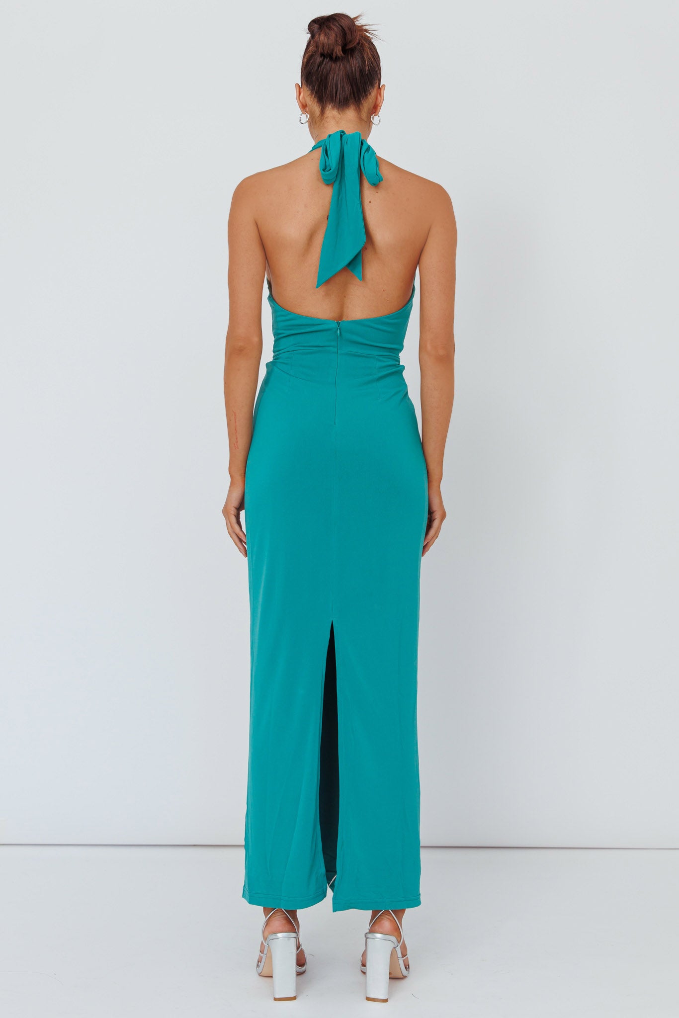 Ray Of Light Ruched Halterneck Maxi Dress Green by Selfie Leslie