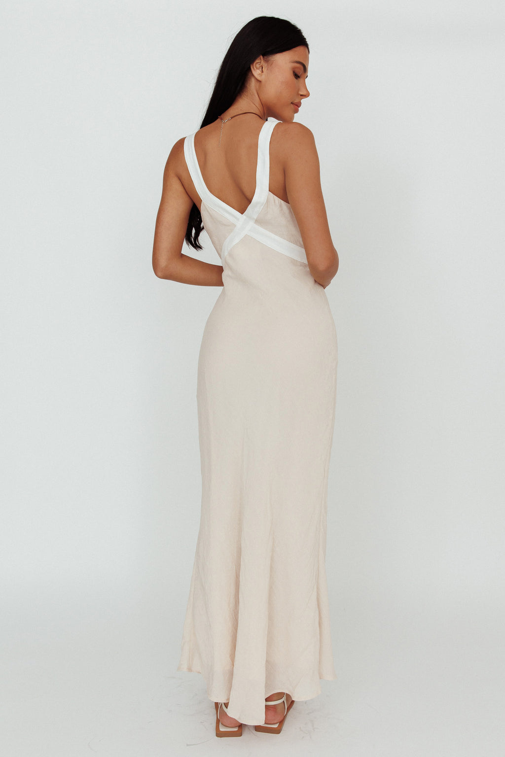 Zariah V-Neck Maxi Dress Beige by Selfie Leslie