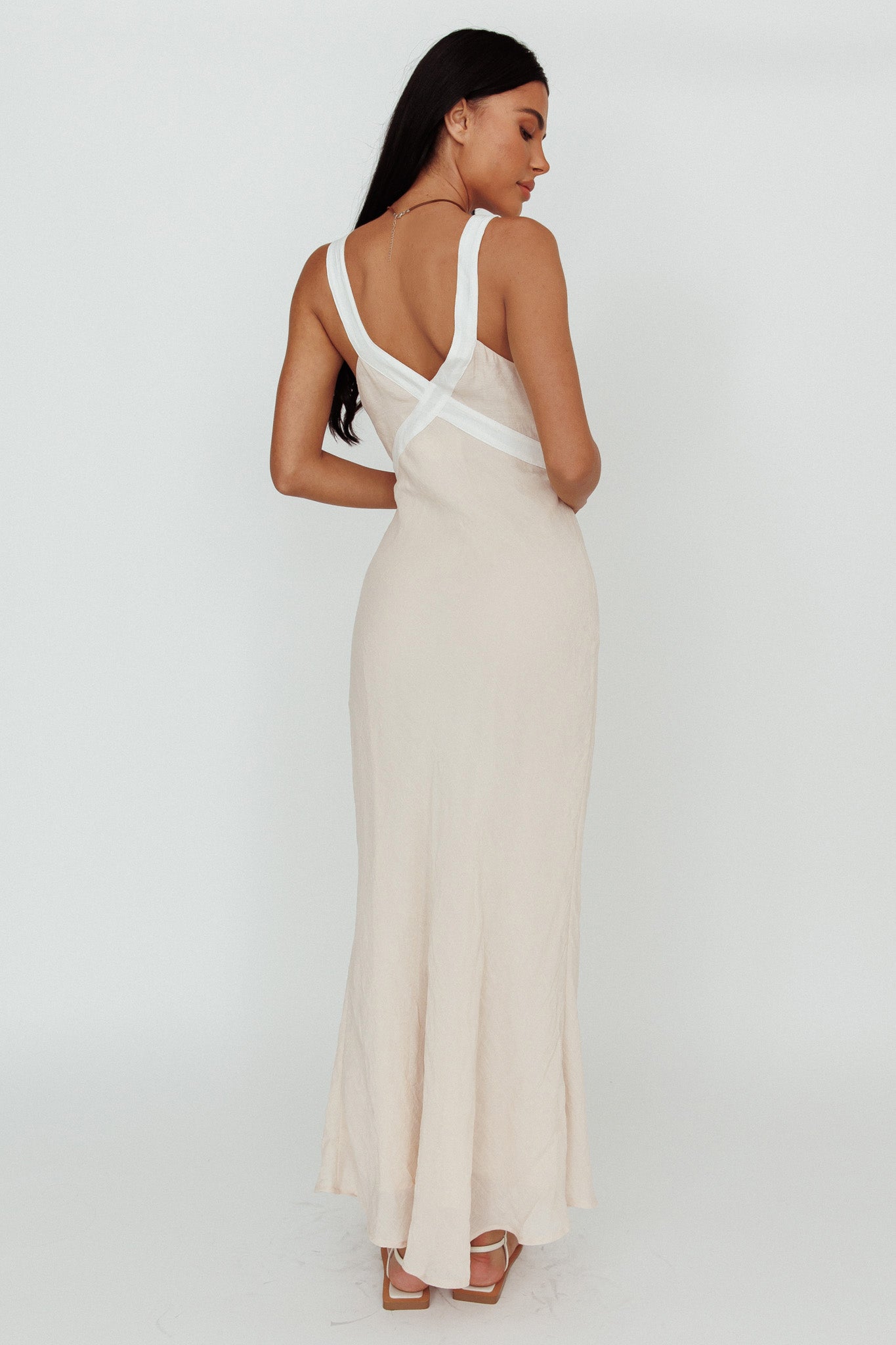Zariah V-Neck Maxi Dress Beige by Selfie Leslie