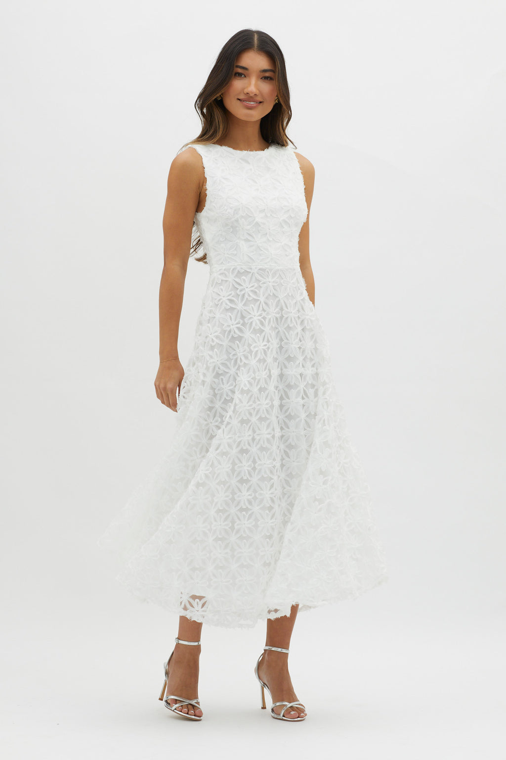 Dianne Sleeveless Embellished Midi Dress White by Selfie Leslie