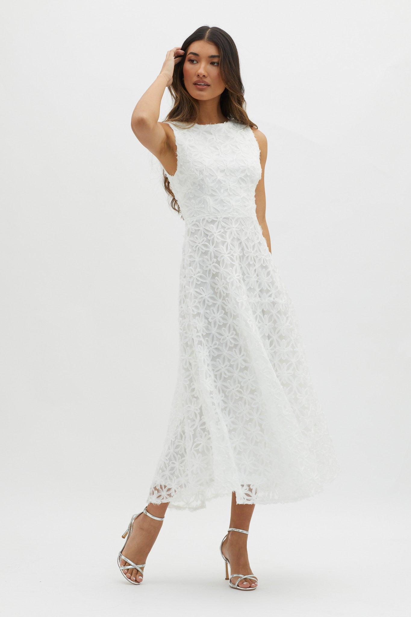 Dianne Sleeveless Embellished Midi Dress White by Selfie Leslie