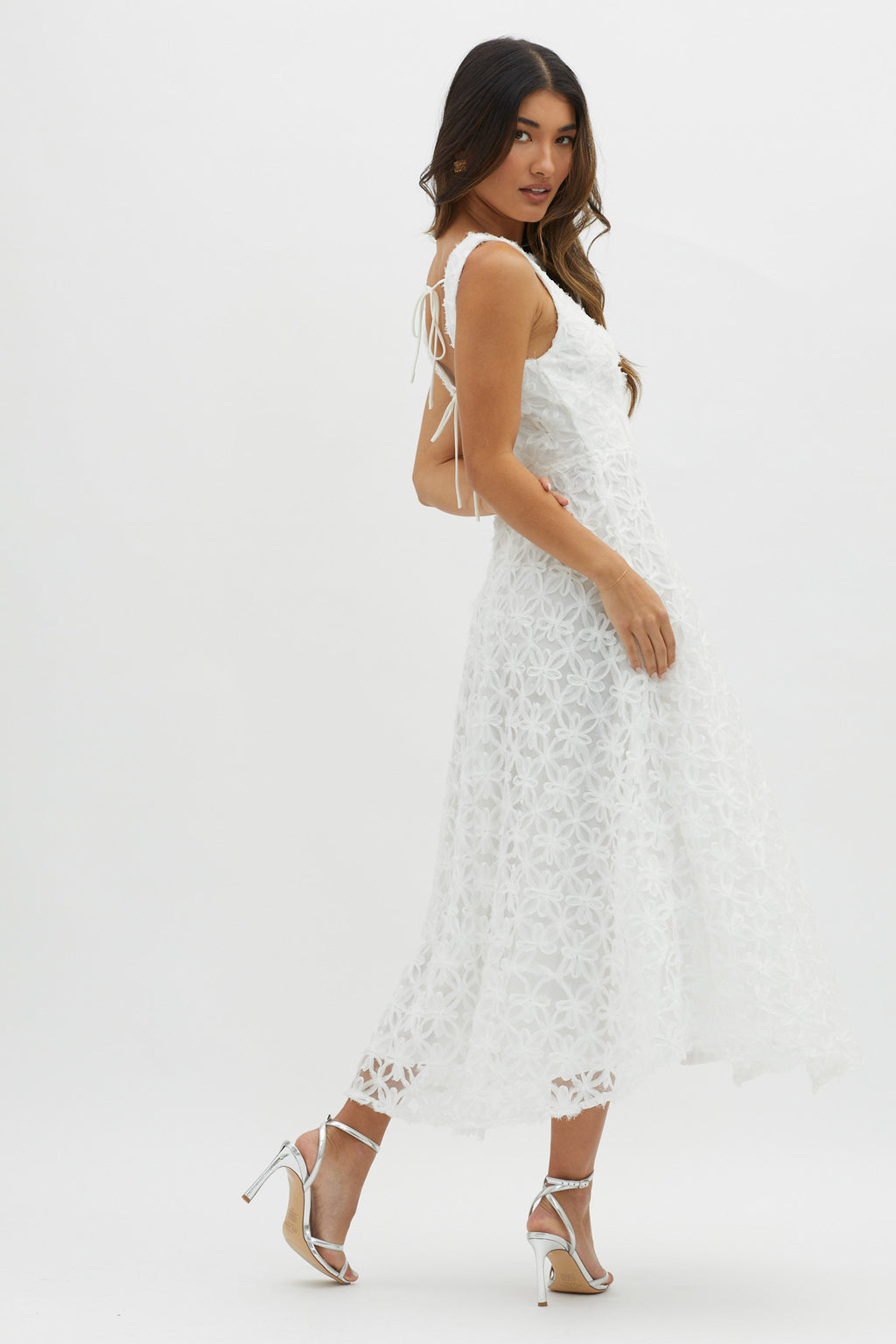 Dianne Sleeveless Embellished Midi Dress White by Selfie Leslie
