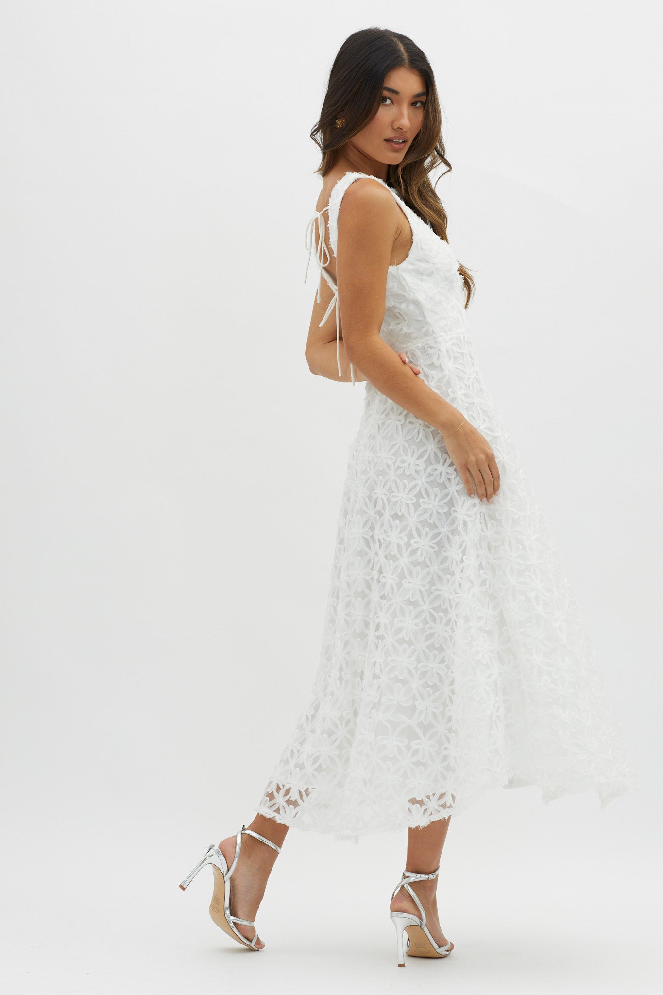 Dianne Sleeveless Embellished Midi Dress White by Selfie Leslie