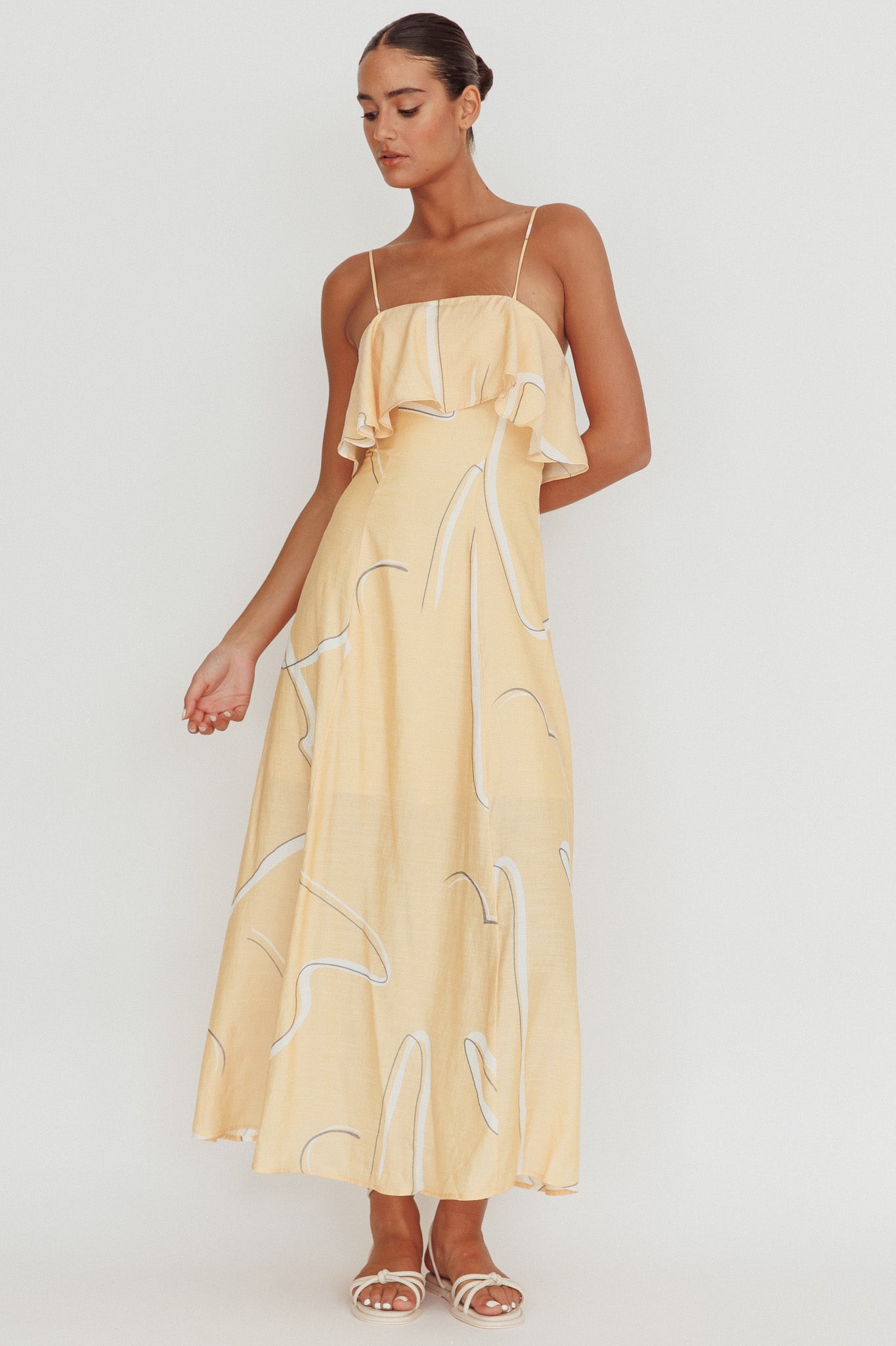 Cressida Line Ruffle Maxi Dress Mango– Selfie Leslie