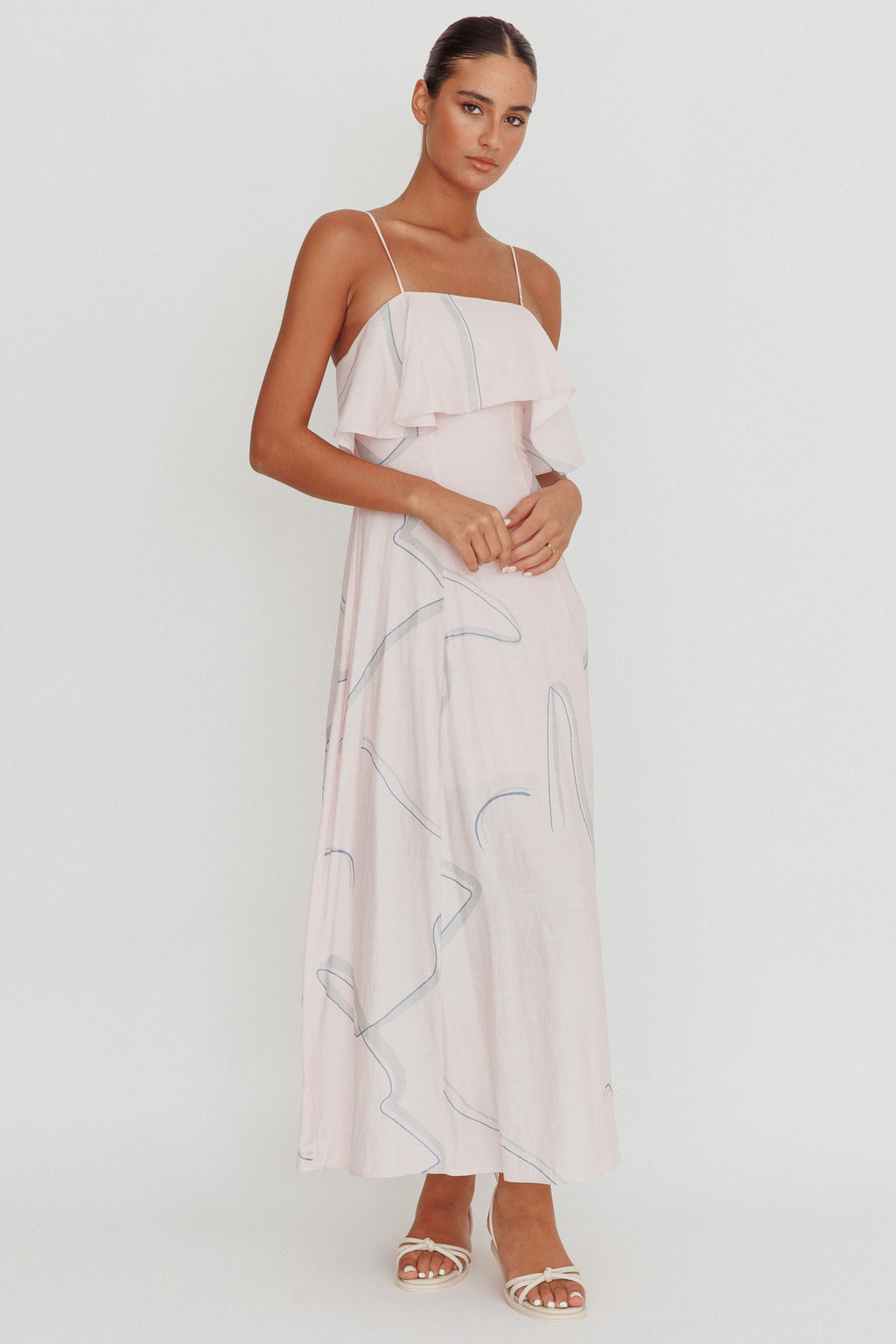 Cressida Line Ruffle Maxi Dress Pink by Selfie Leslie