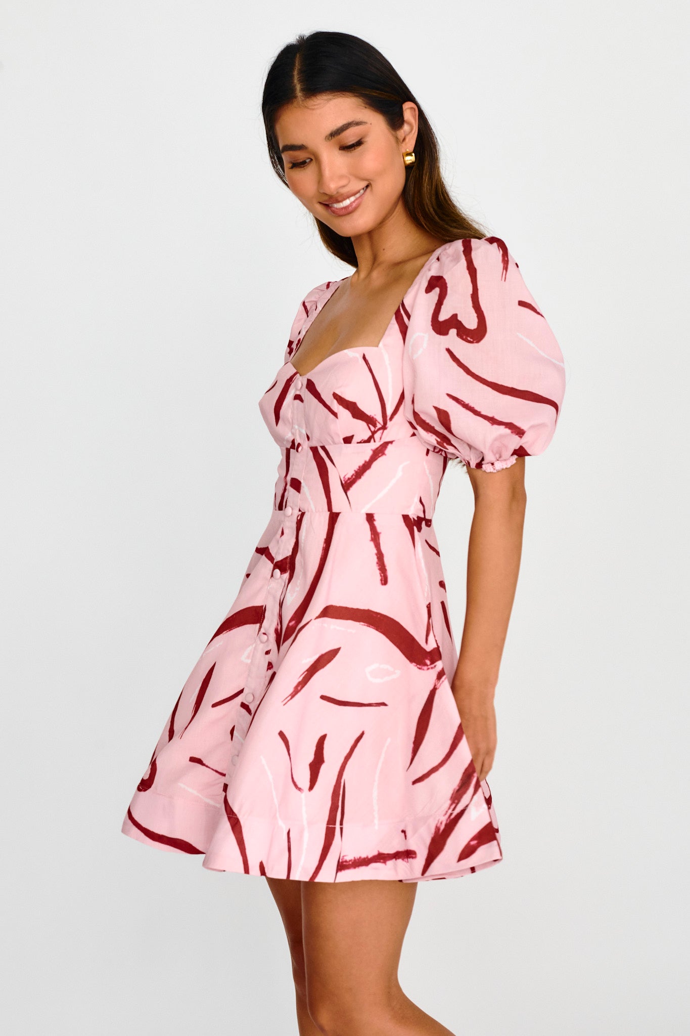 Truelove Puff Sleeve A-Line Mini Dress Pink by Selfie Leslie