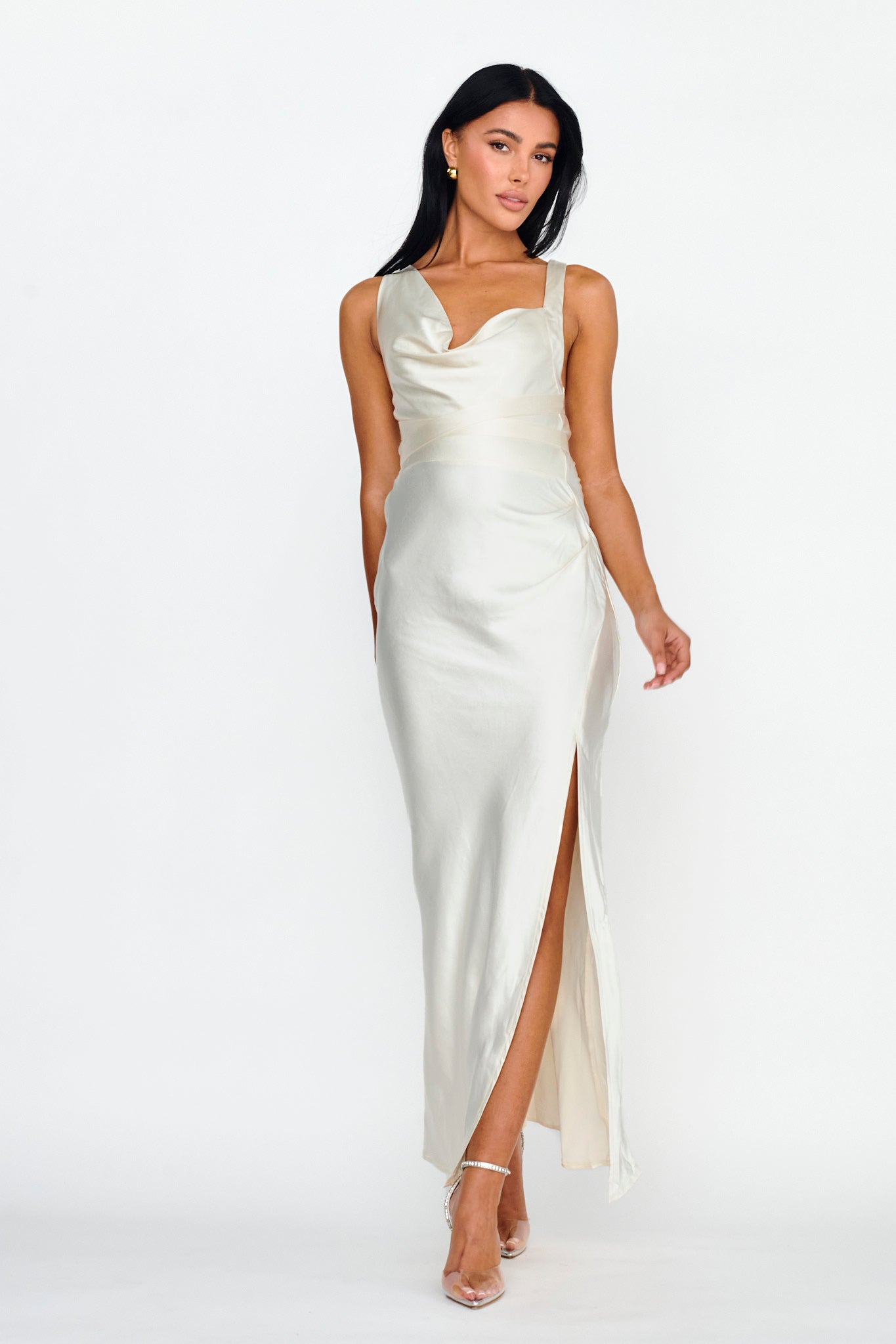 Midnight Sun Asymmetrical Strap Maxi Dress Apricot