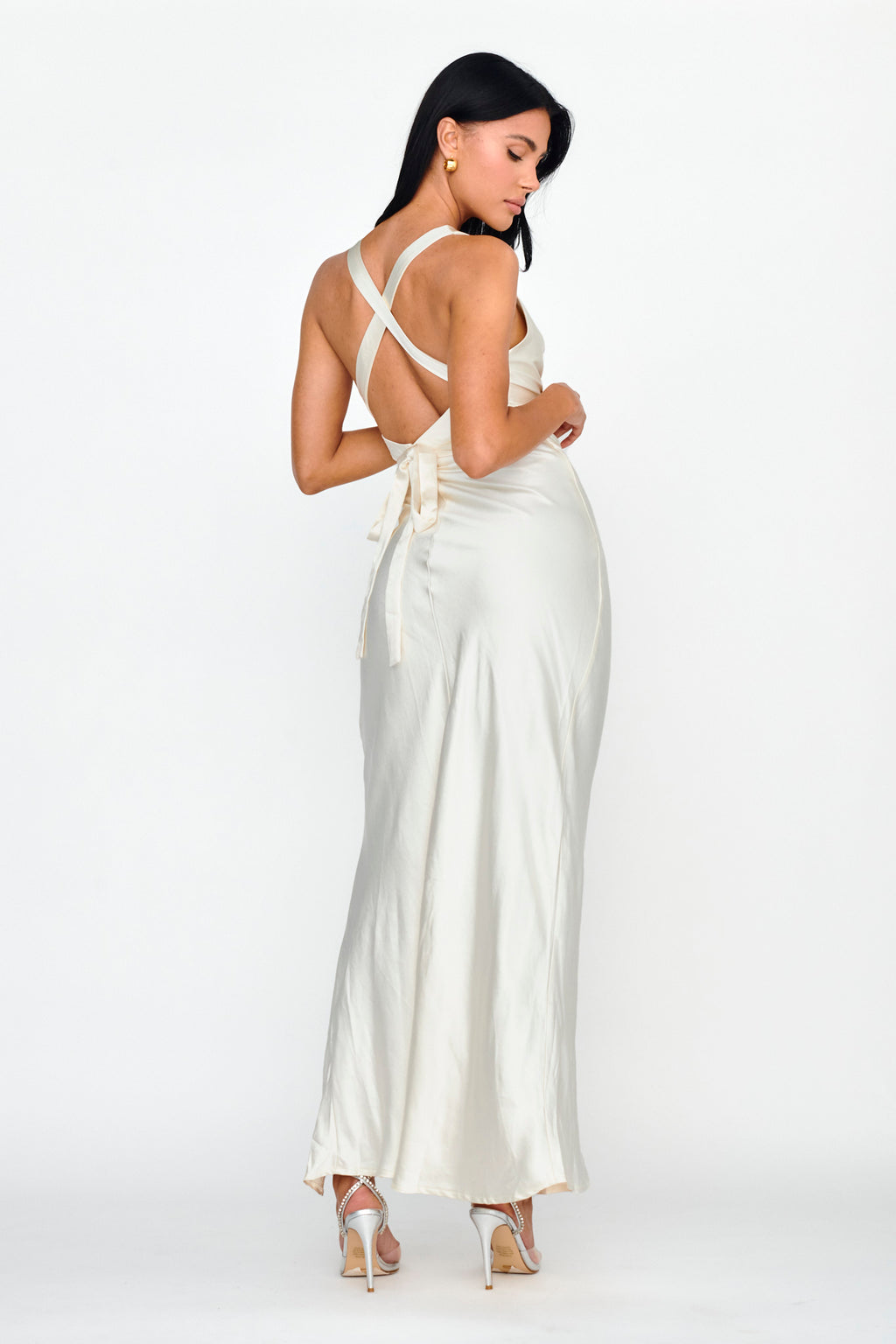 Midnight Sun Asymmetrical Strap Maxi Dress Oyster by Selfie Leslie