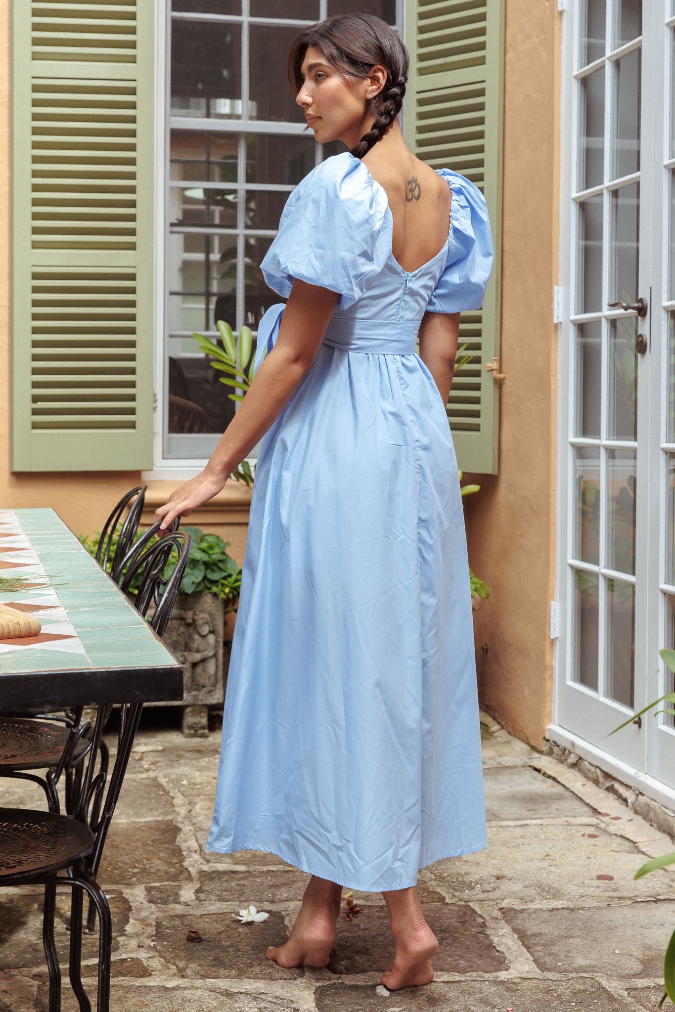 Mayflower Puff Sleeve Waist Tie Midi Dress Blue Selfie Leslie Mayflower Puff Sleeve Waist Tie Midi Dress Blue Selfie Leslie