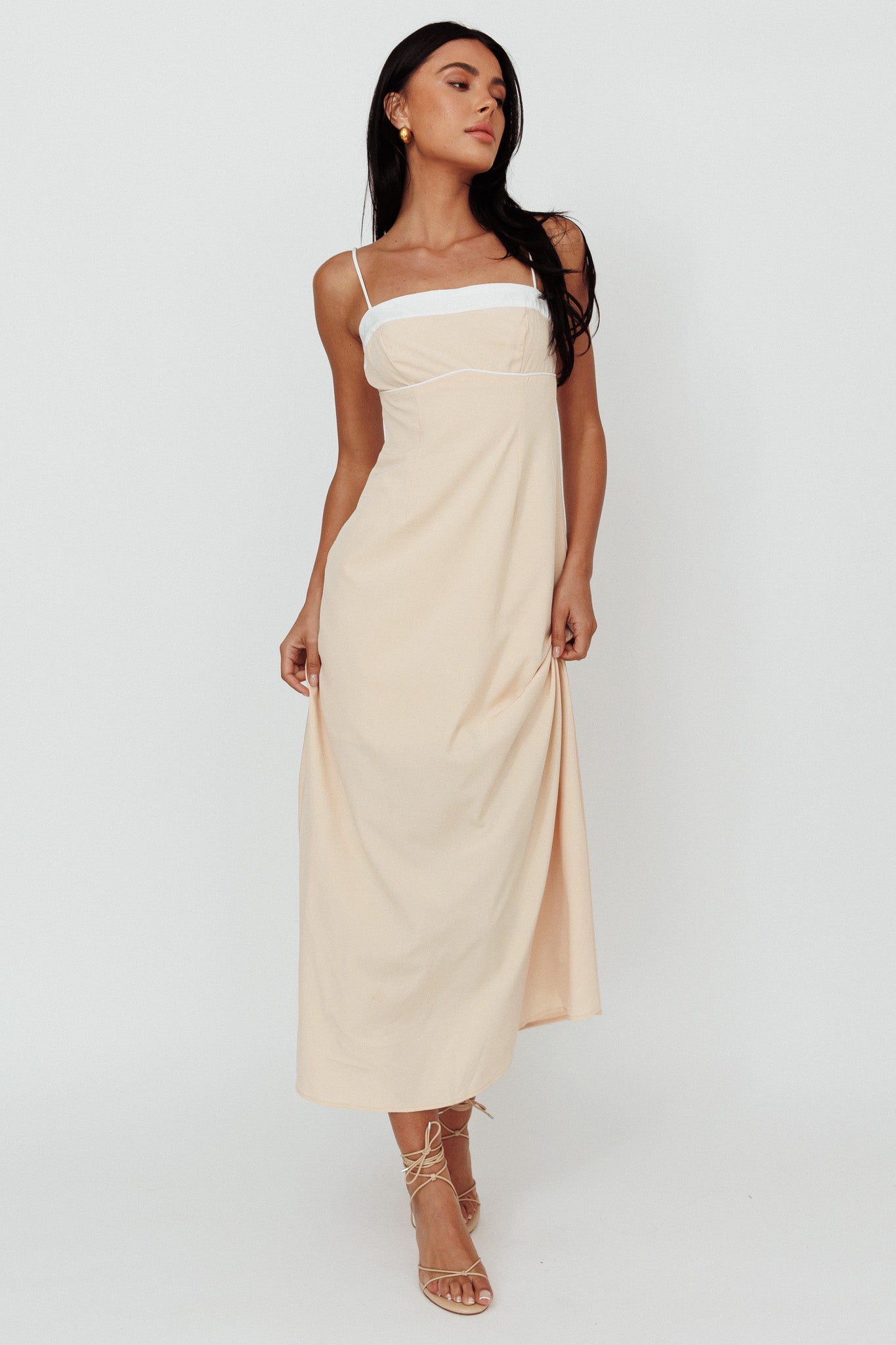 Taera Cami Strap Midi Dress Oat by Selfie Leslie