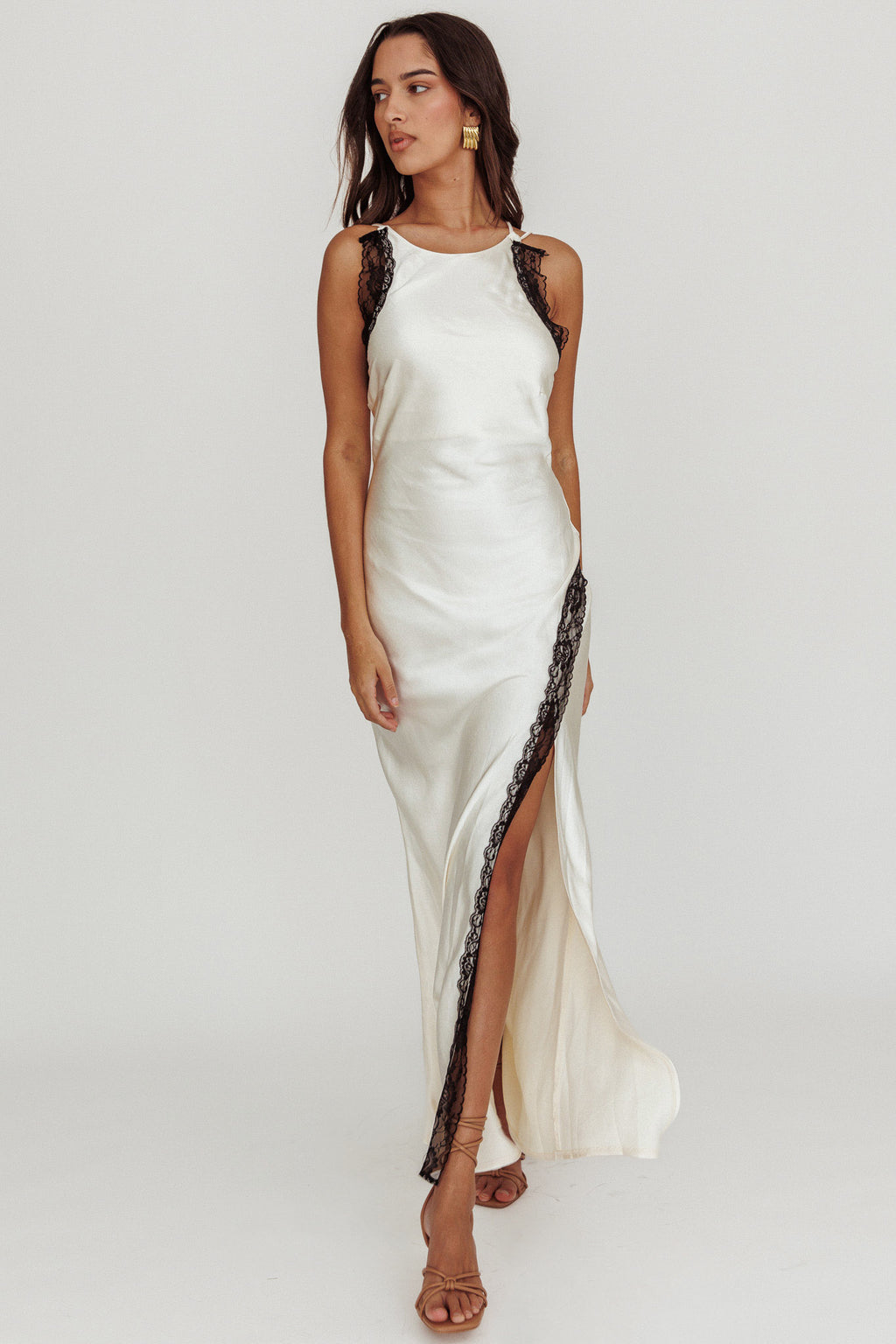 Flying High Lace Trim Maxi Dress Oyster by Selfie Leslie