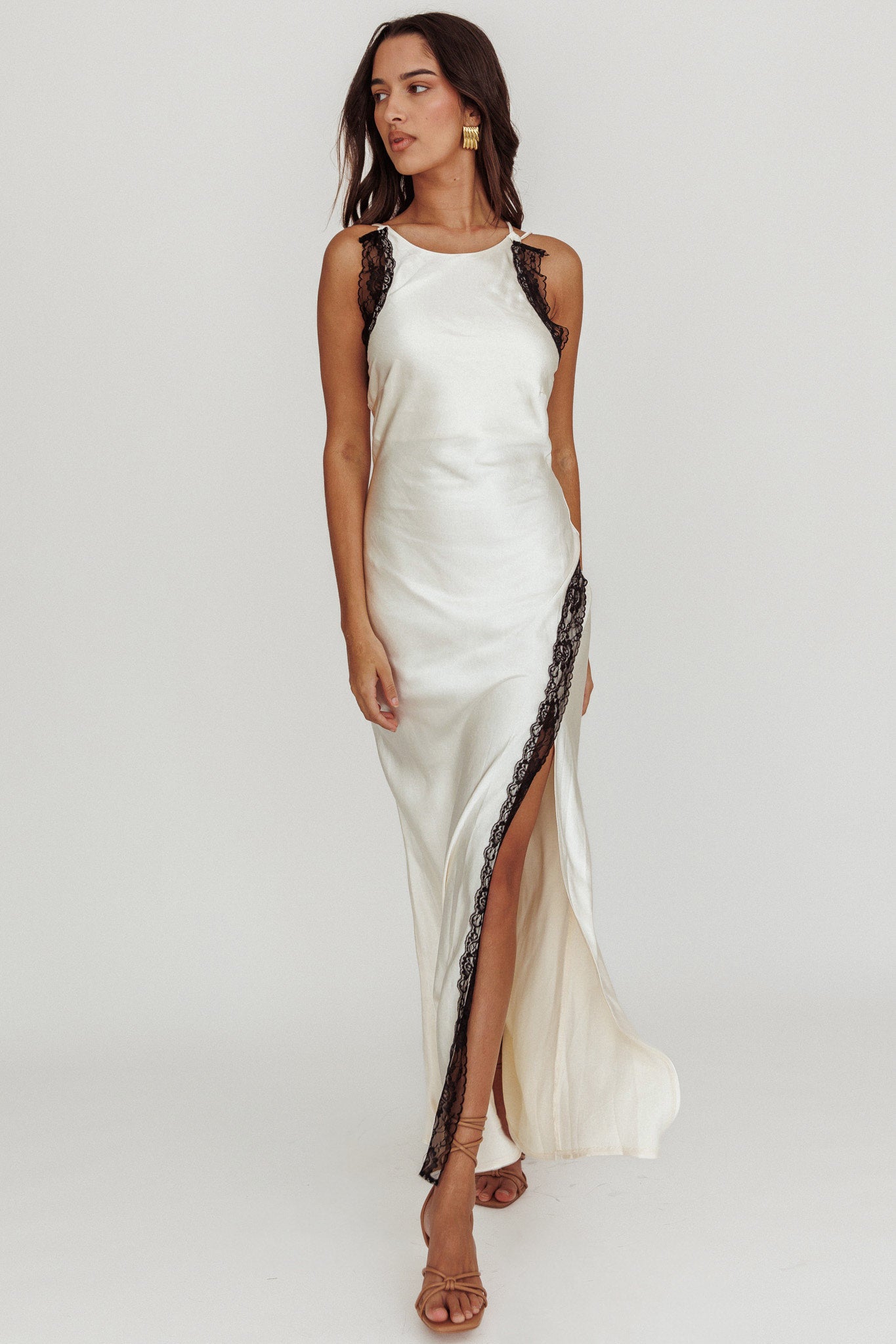 Flying High Lace Trim Maxi Dress Oyster by Selfie Leslie