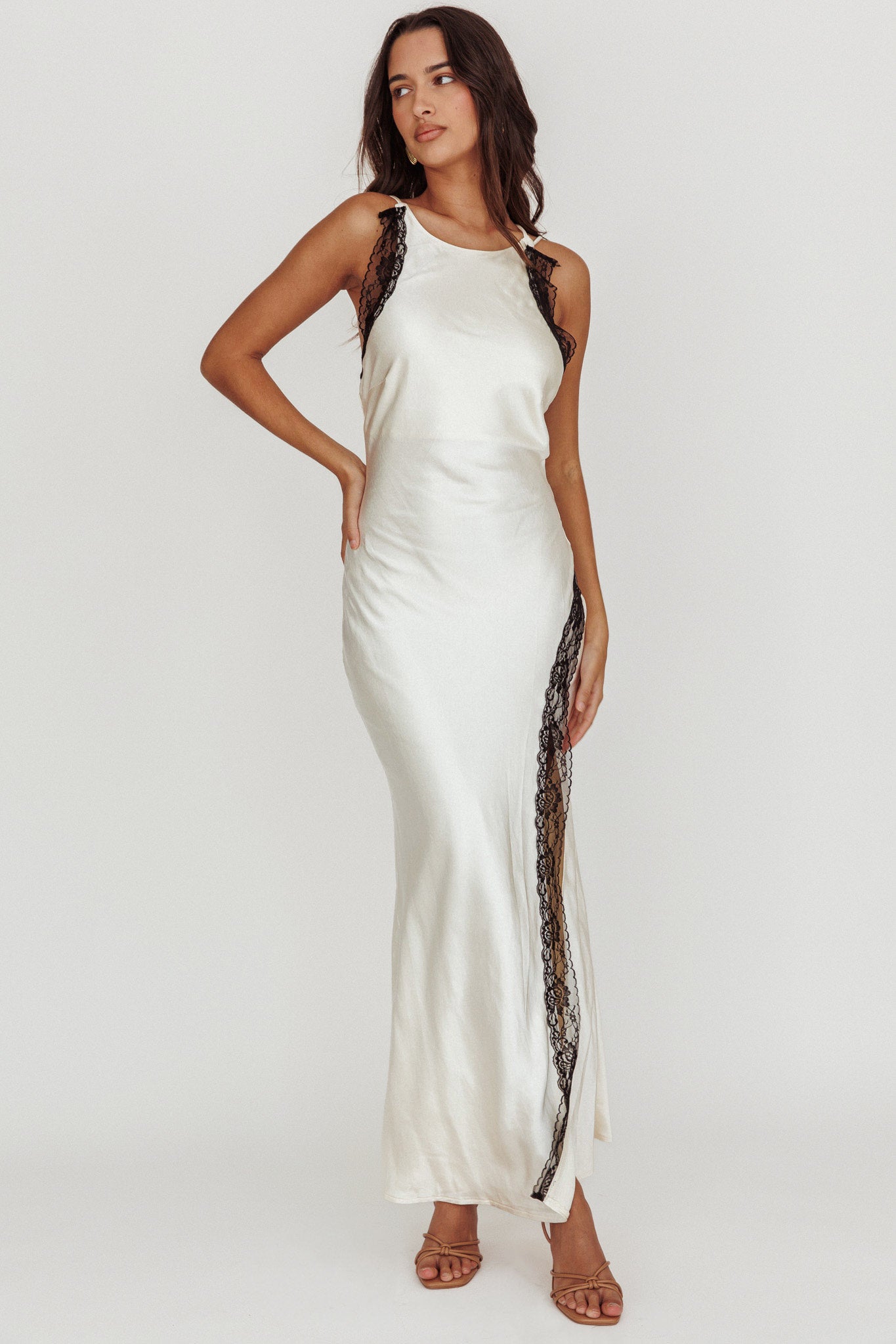 Flying High Lace Trim Maxi Dress Oyster by Selfie Leslie