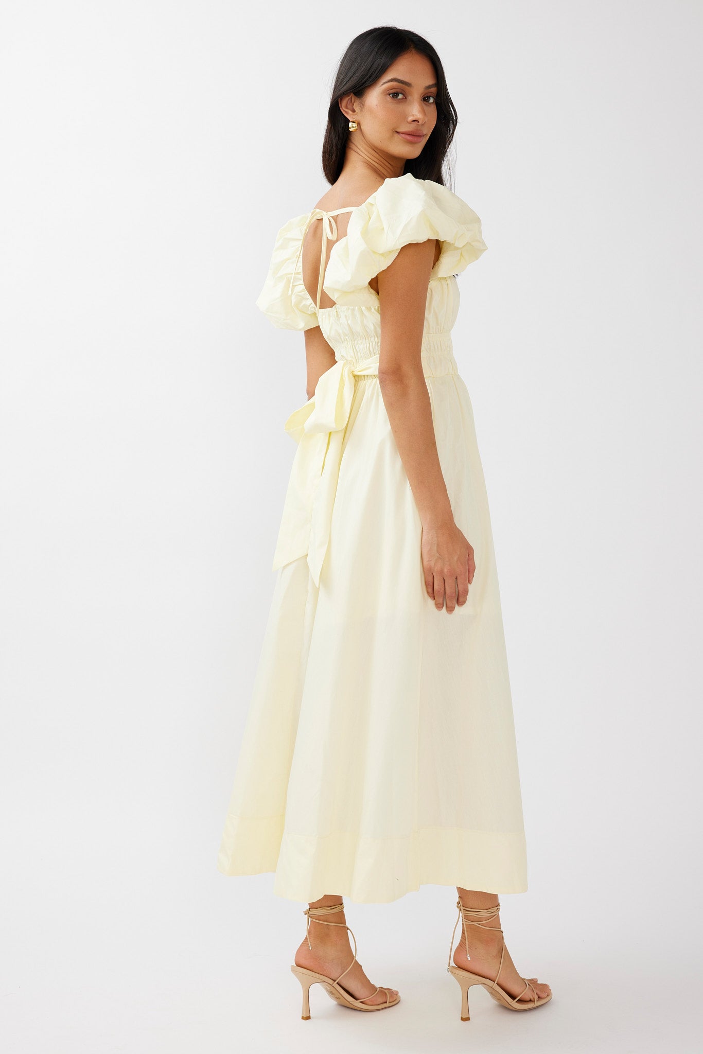Rose Meadow Puffed Sleeve Midi Dress Banana by Selfie Leslie