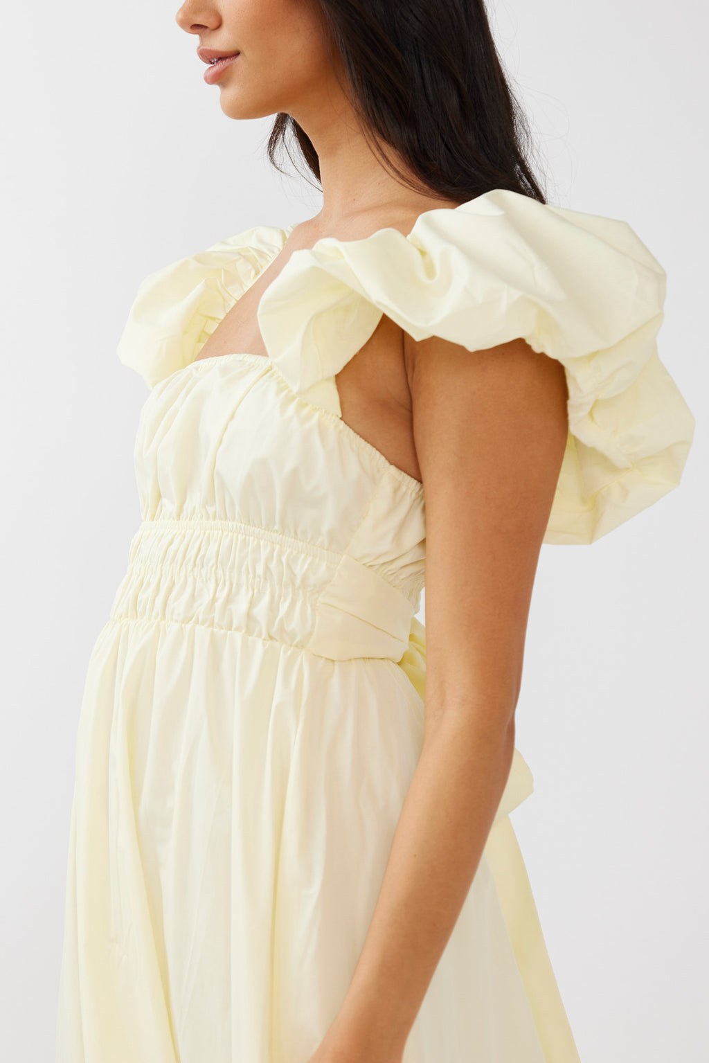Rose Meadow Puffed Sleeve Midi Dress Banana by Selfie Leslie
