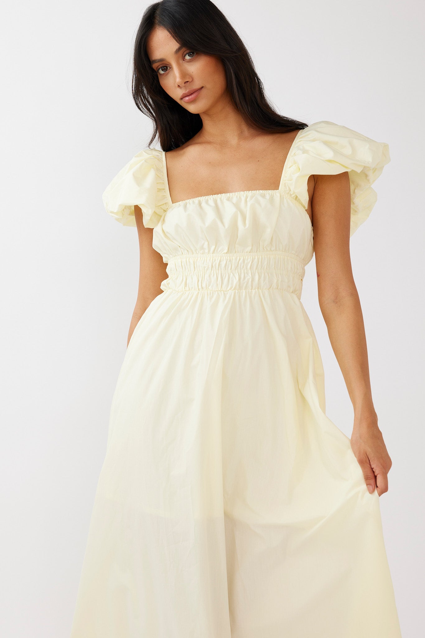 Rose Meadow Puffed Sleeve Midi Dress Banana– Selfie Leslie