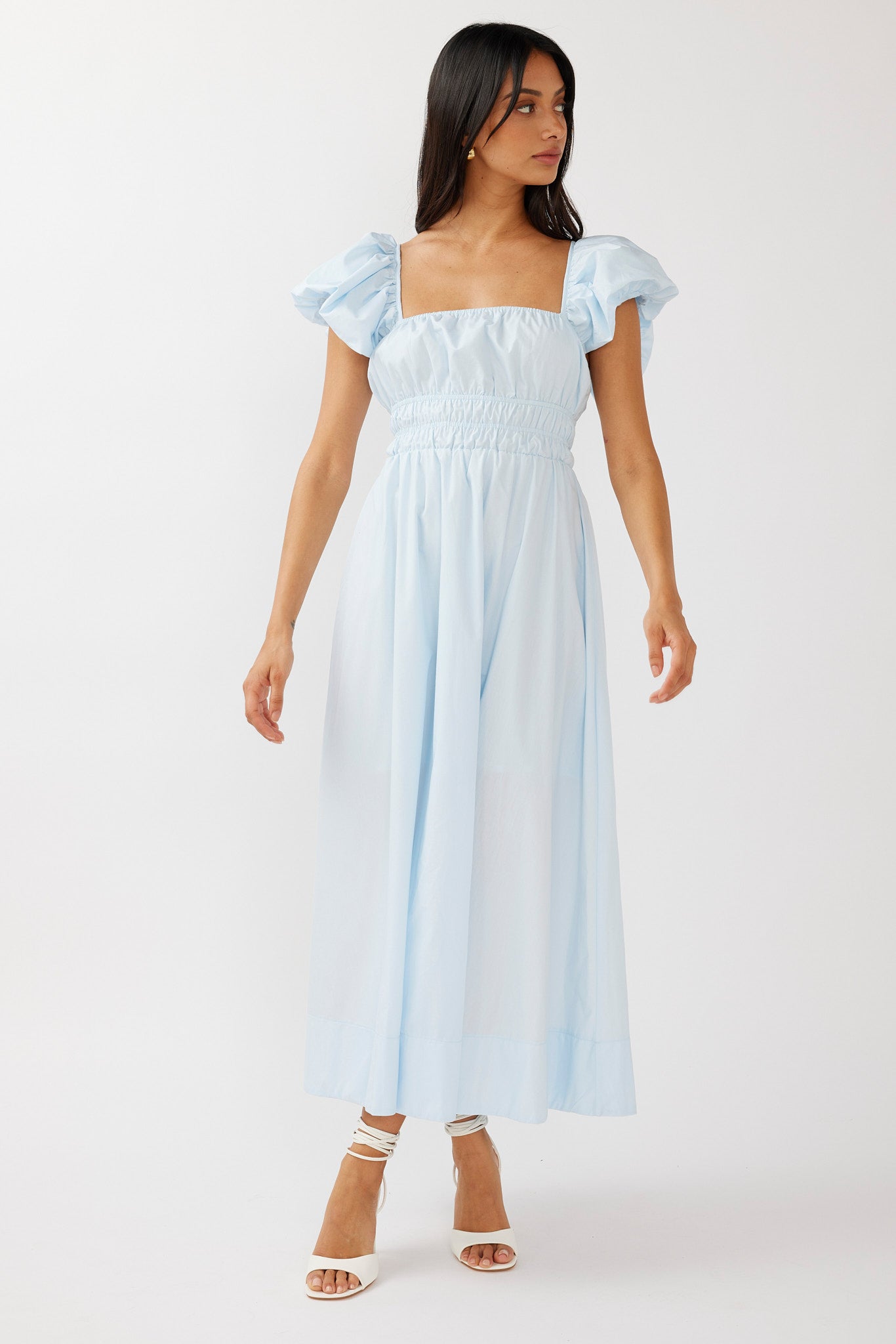Rose Meadow Puffed Sleeve Midi Dress Blue by Selfie Leslie
