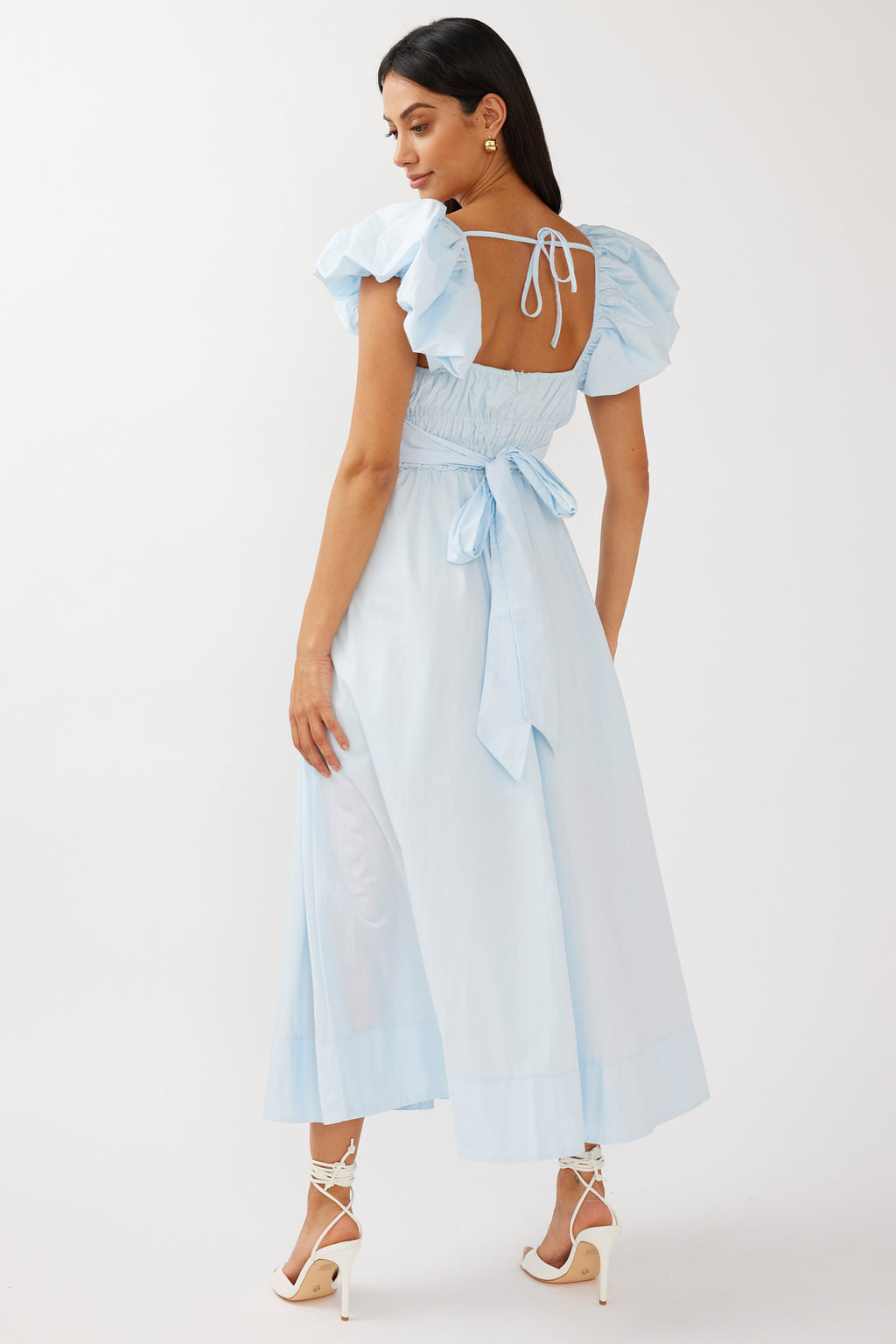 Rose Meadow Puffed Sleeve Midi Dress Blue by Selfie Leslie