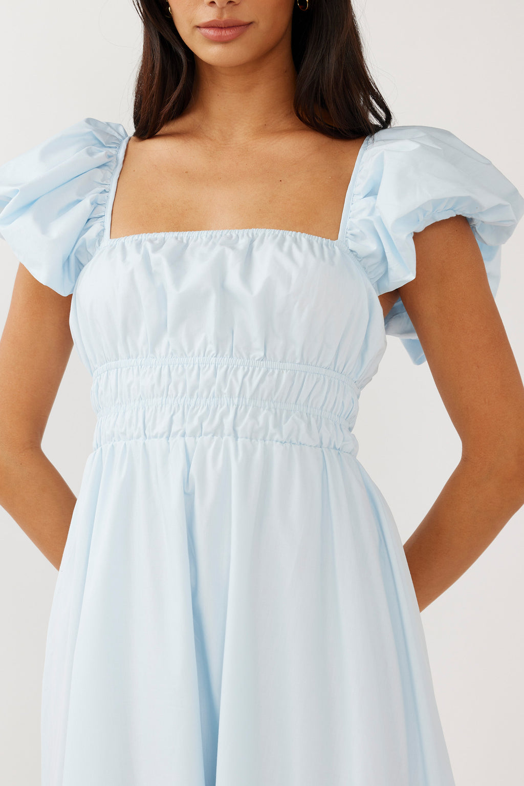 Rose Meadow Puffed Sleeve Midi Dress Blue by Selfie Leslie