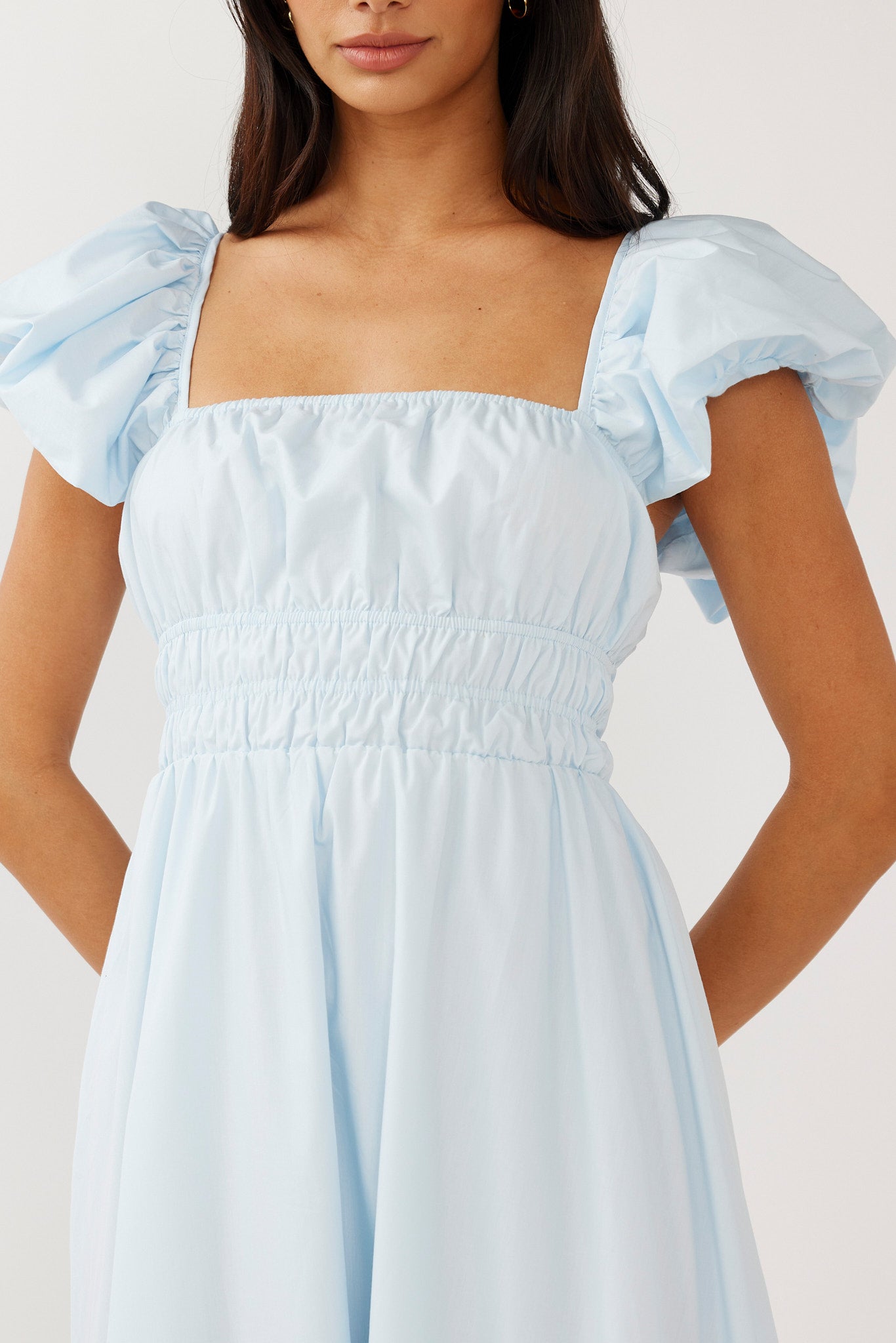 Rose Meadow Puffed Sleeve Midi Dress Blue by Selfie Leslie