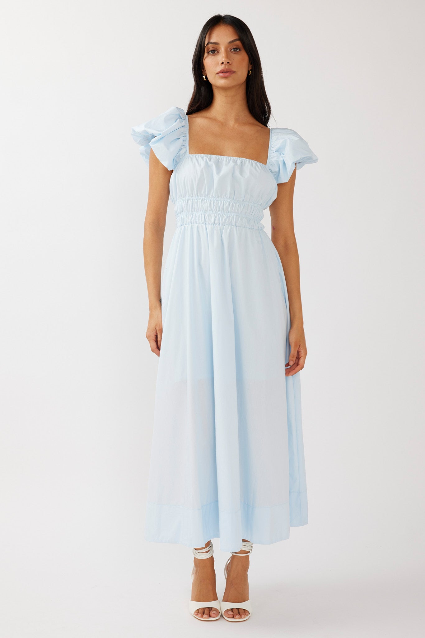 Rose Meadow Puffed Sleeve Midi Dress Blue by Selfie Leslie