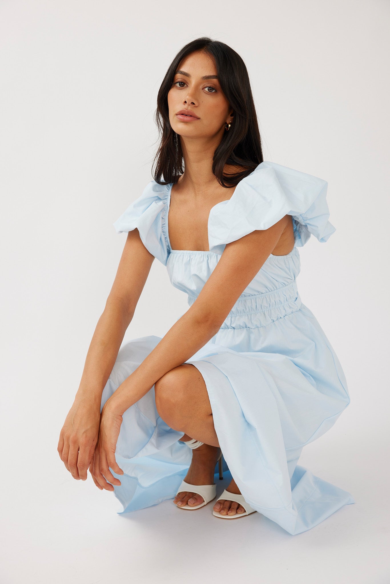 Rose Meadow Puffed Sleeve Midi Dress Blue by Selfie Leslie