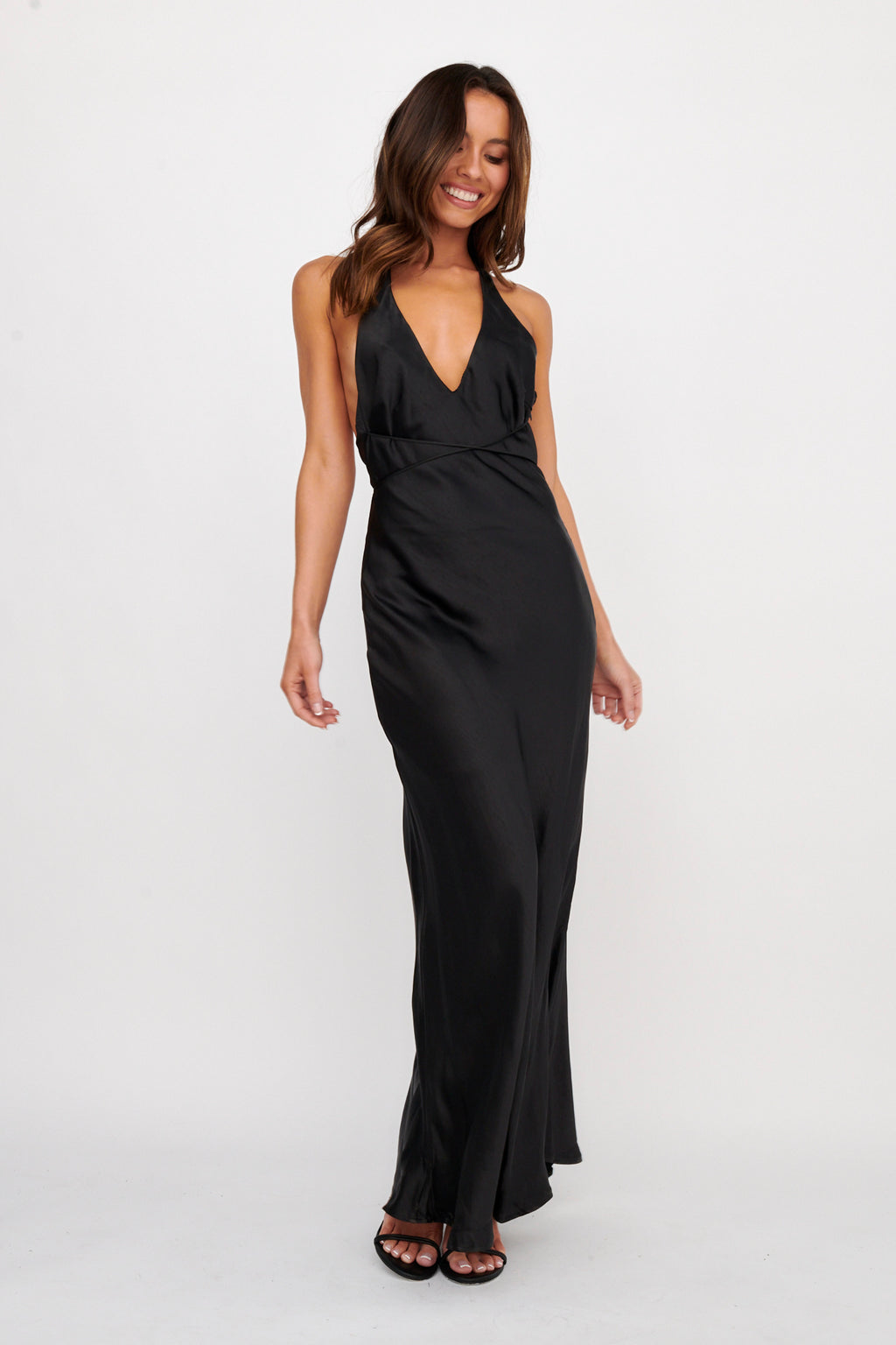 Alenni Halterneck V-Neck Maxi Dress Black by Selfie Leslie
