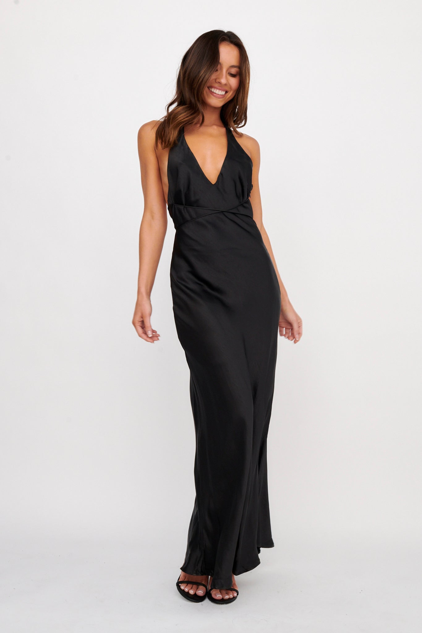Alenni Halterneck V-Neck Maxi Dress Black by Selfie Leslie
