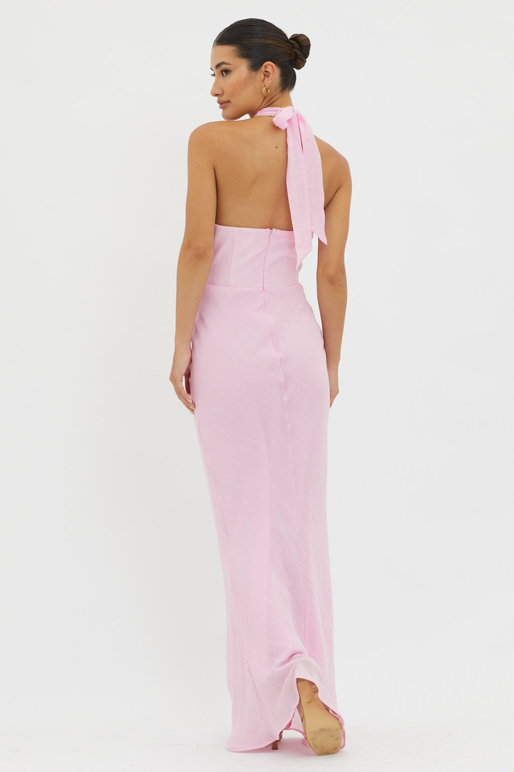 Topaz Skies Halterneck Ruffle Dress Pink by Selfie Leslie