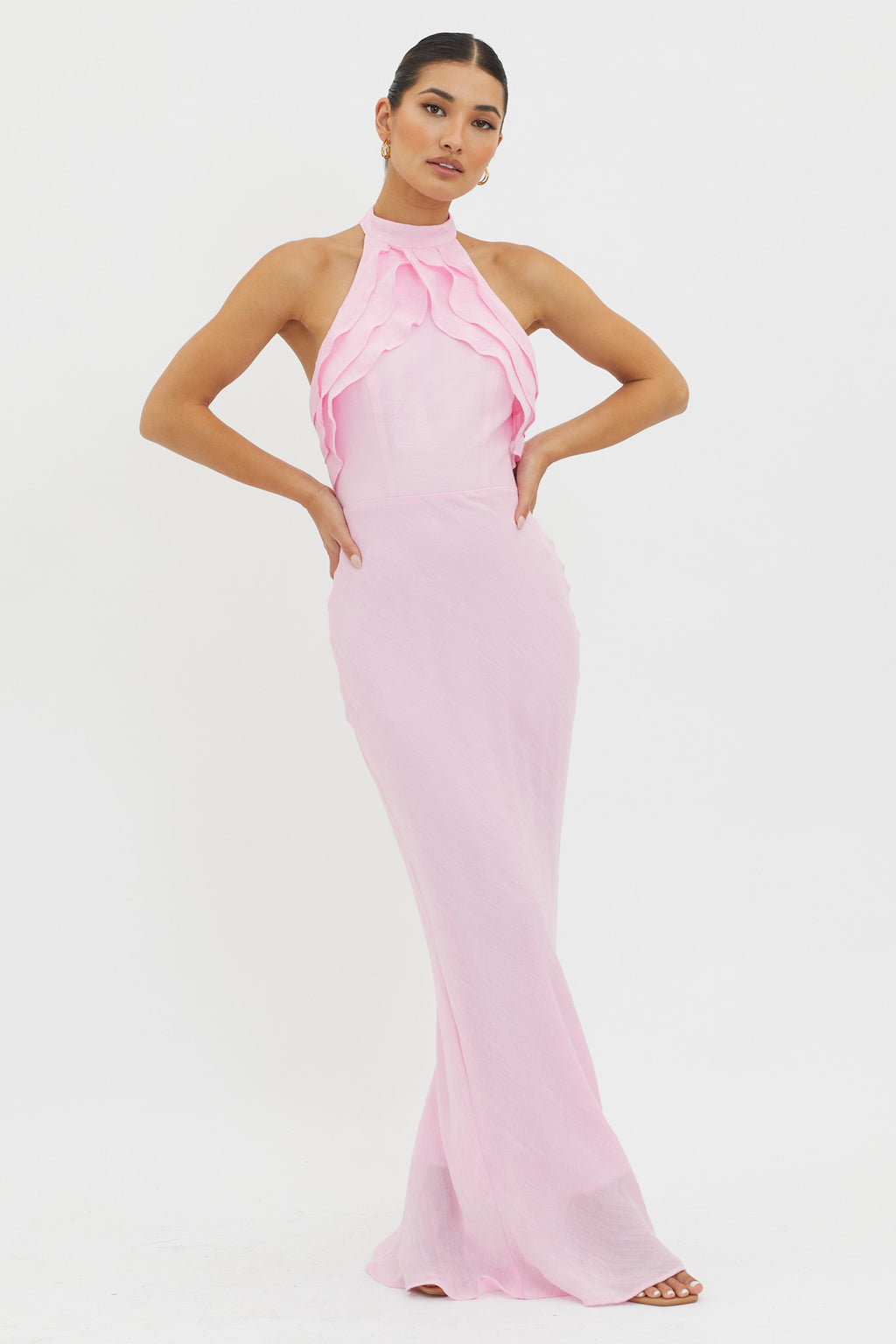 Topaz Skies Halterneck Ruffle Dress Pink by Selfie Leslie
