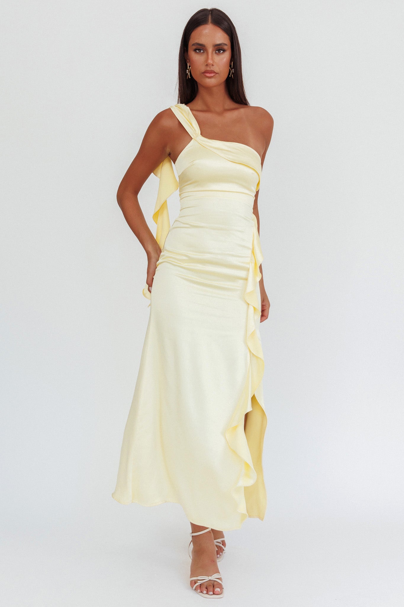 LILBETTER Women's Off Shoulder Ruffle Maxi Dress - Side Split, Rayon Blend, Beach & Party Dress