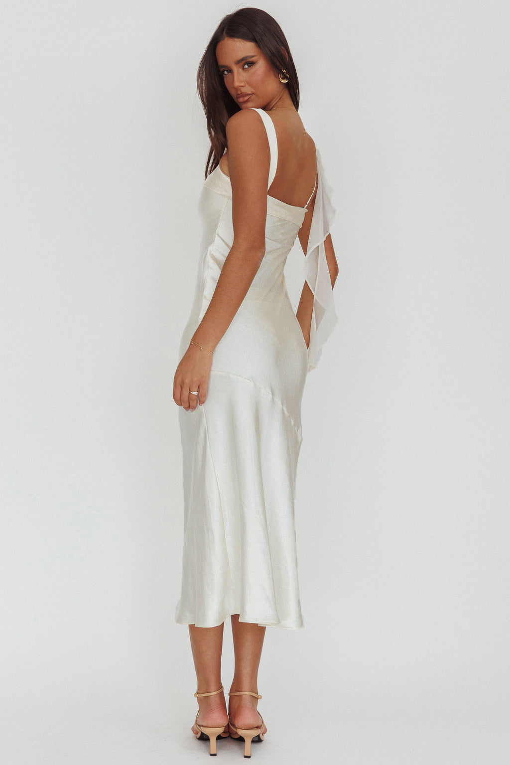 Carmel Shoulder Sash Midi Dress Oyster - L Carmel Shoulder Sash Midi Dress Oyster - L