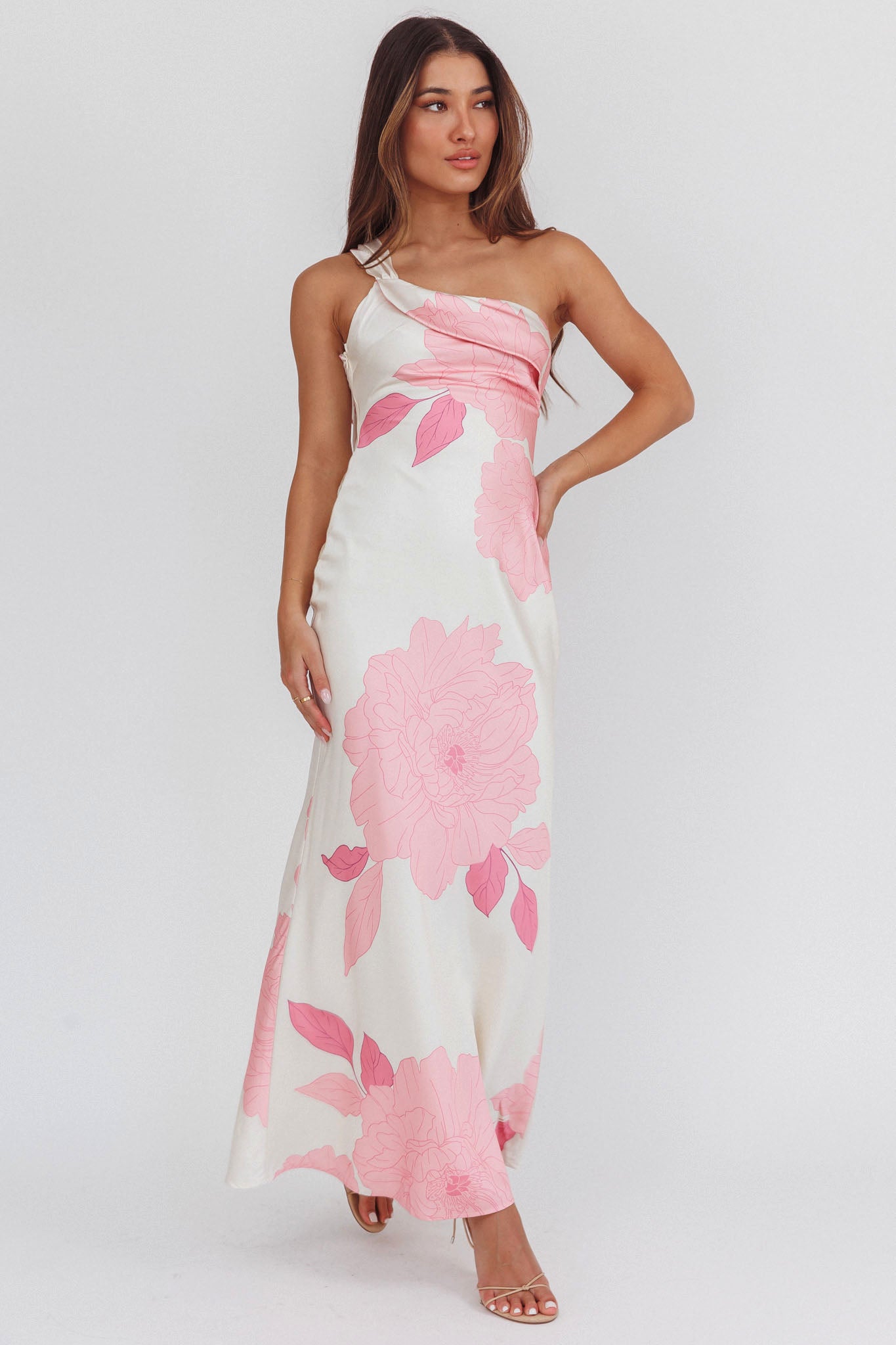 Carmel One-Shoulder Sash Maxi Dress Floral Butter by Selfie Leslie
