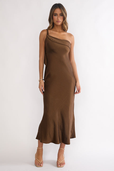 Carmel One-Shoulder Sash Maxi Dress Chocolate Selfie Leslie Carmel One-Shoulder Sash Maxi Dress Chocolate Selfie Leslie