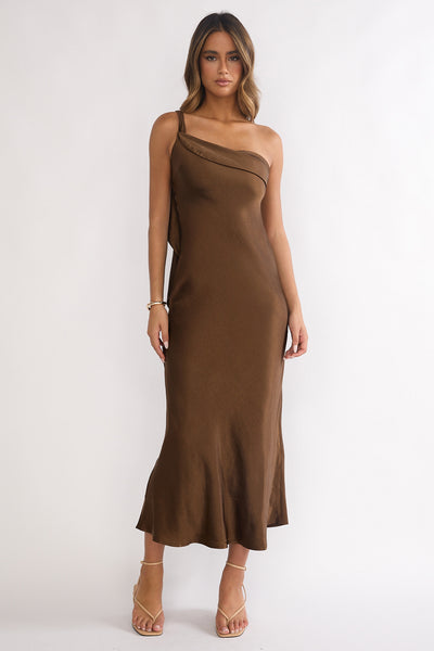 carmel one-shoulder sash maxi dress butter Carmel One-Shoulder Sash Maxi Dress Chocolate