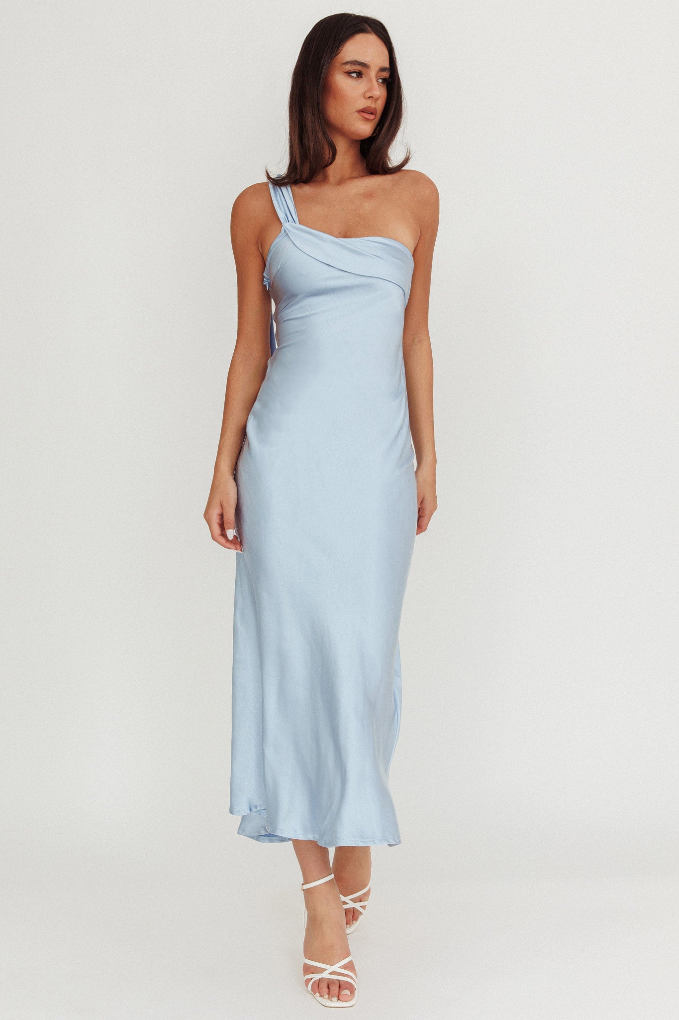 Carmel One-Shoulder Sash Maxi Dress Baby Blue by Selfie Leslie