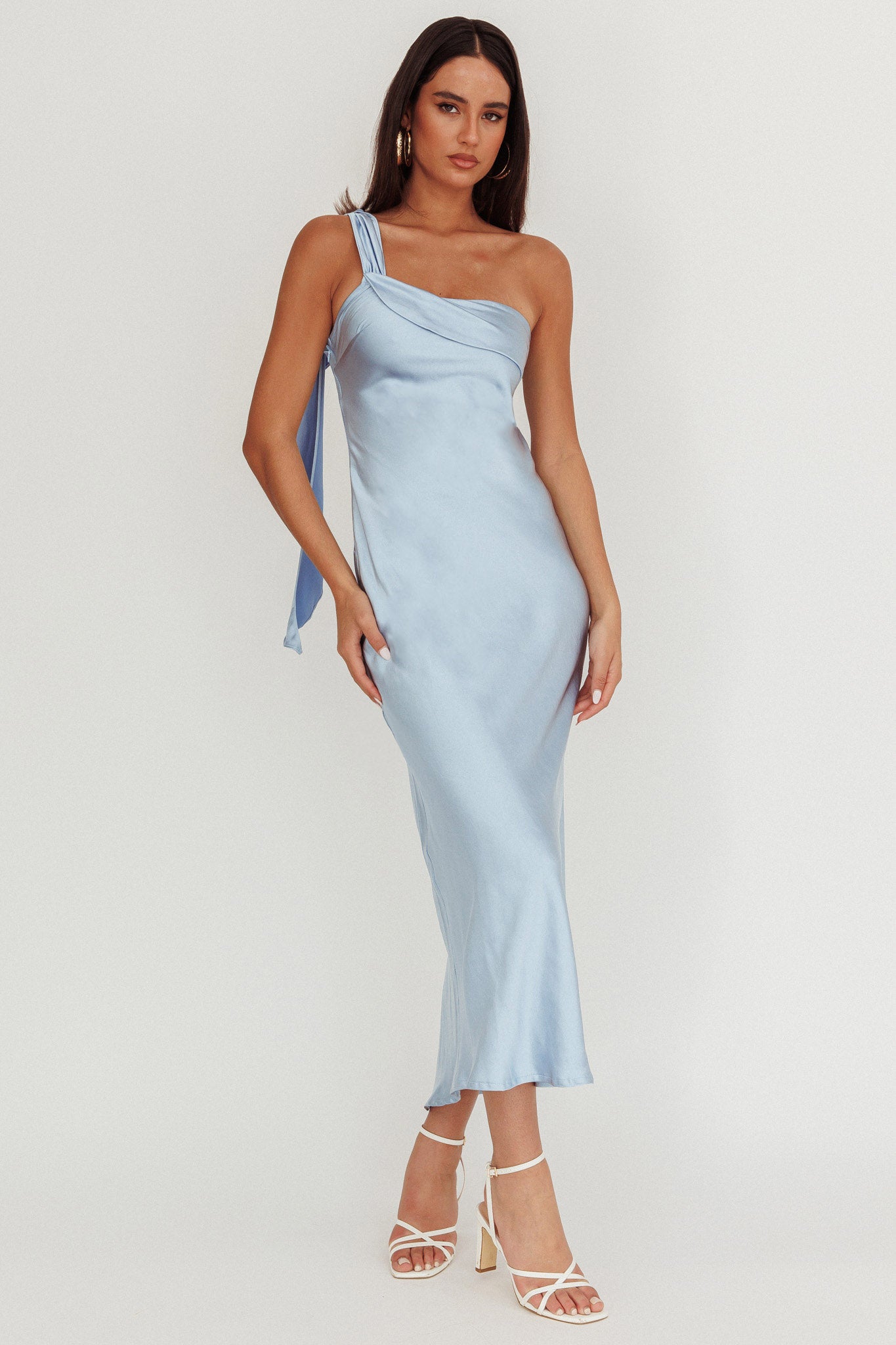 Carmel One-Shoulder Sash Maxi Dress Baby Blue by Selfie Leslie