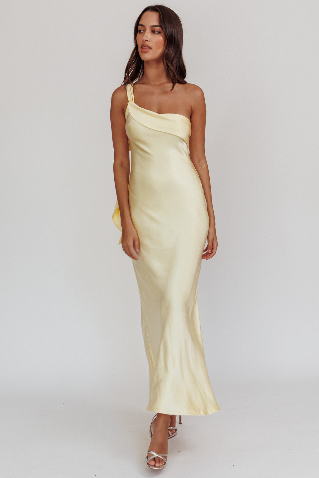 Carmel One-Shoulder Sash Maxi Dress Butter by Selfie Leslie