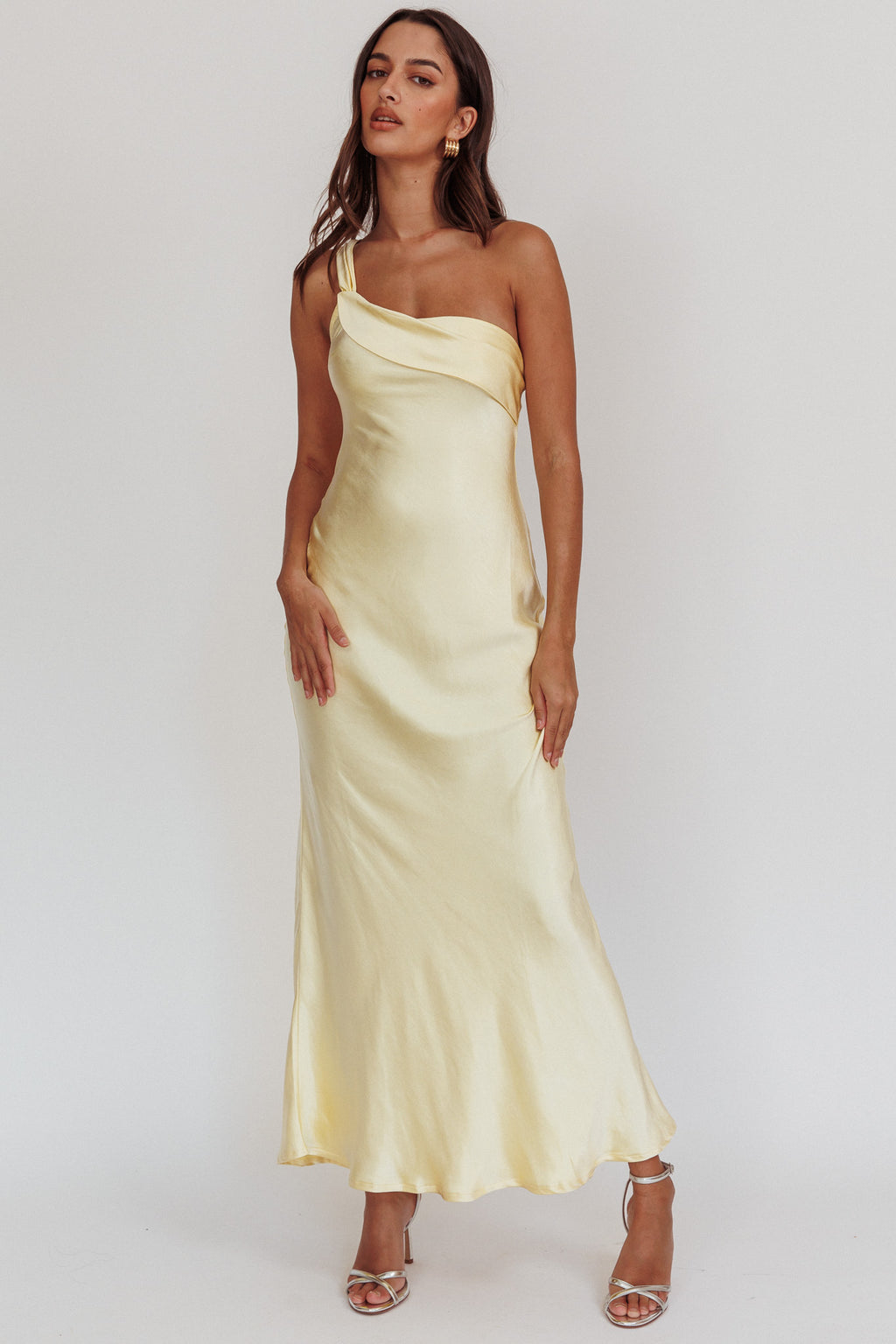Carmel One-Shoulder Sash Maxi Dress Butter by Selfie Leslie