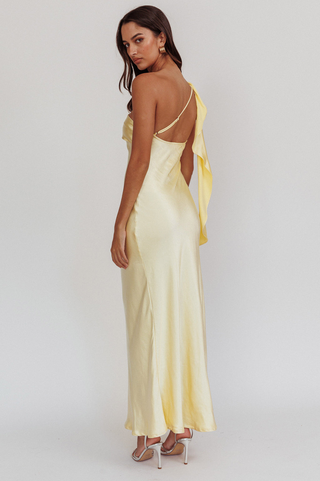 Carmel One-Shoulder Sash Maxi Dress Butter by Selfie Leslie