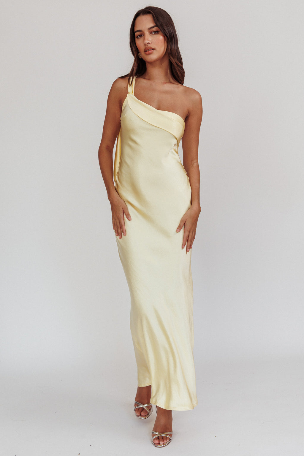 Carmel One-Shoulder Sash Maxi Dress Butter by Selfie Leslie