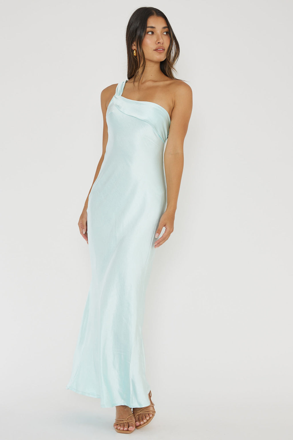 Carmel One-Shoulder Sash Maxi Dress Ice by Selfie Leslie